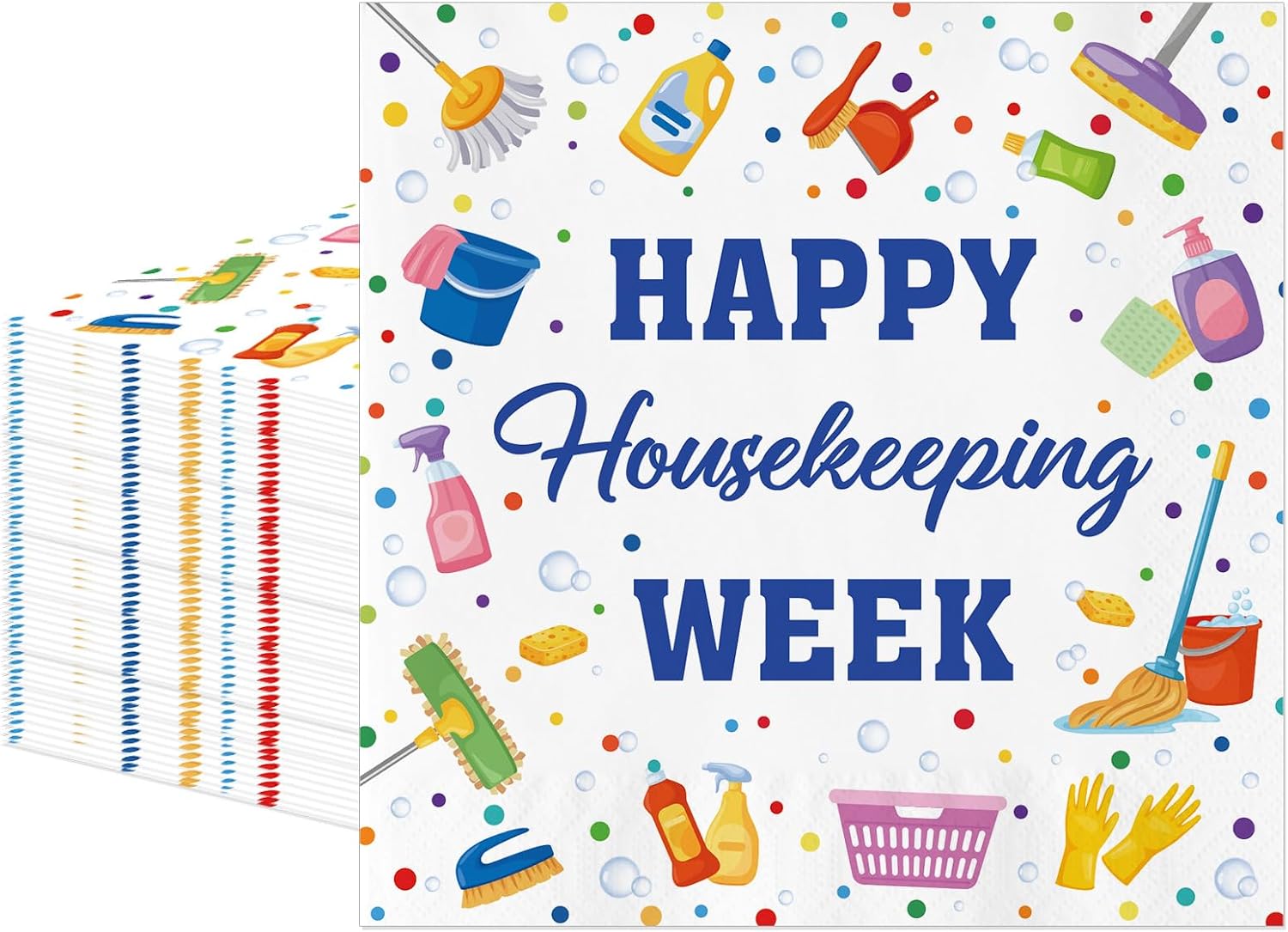 50Pcs Happy Housekeeping Week Napkins, Disposable Paper Napkin for Housekeeping Appreciation, Thank You for All You Do Party Decorations and Colorful Table Supplies