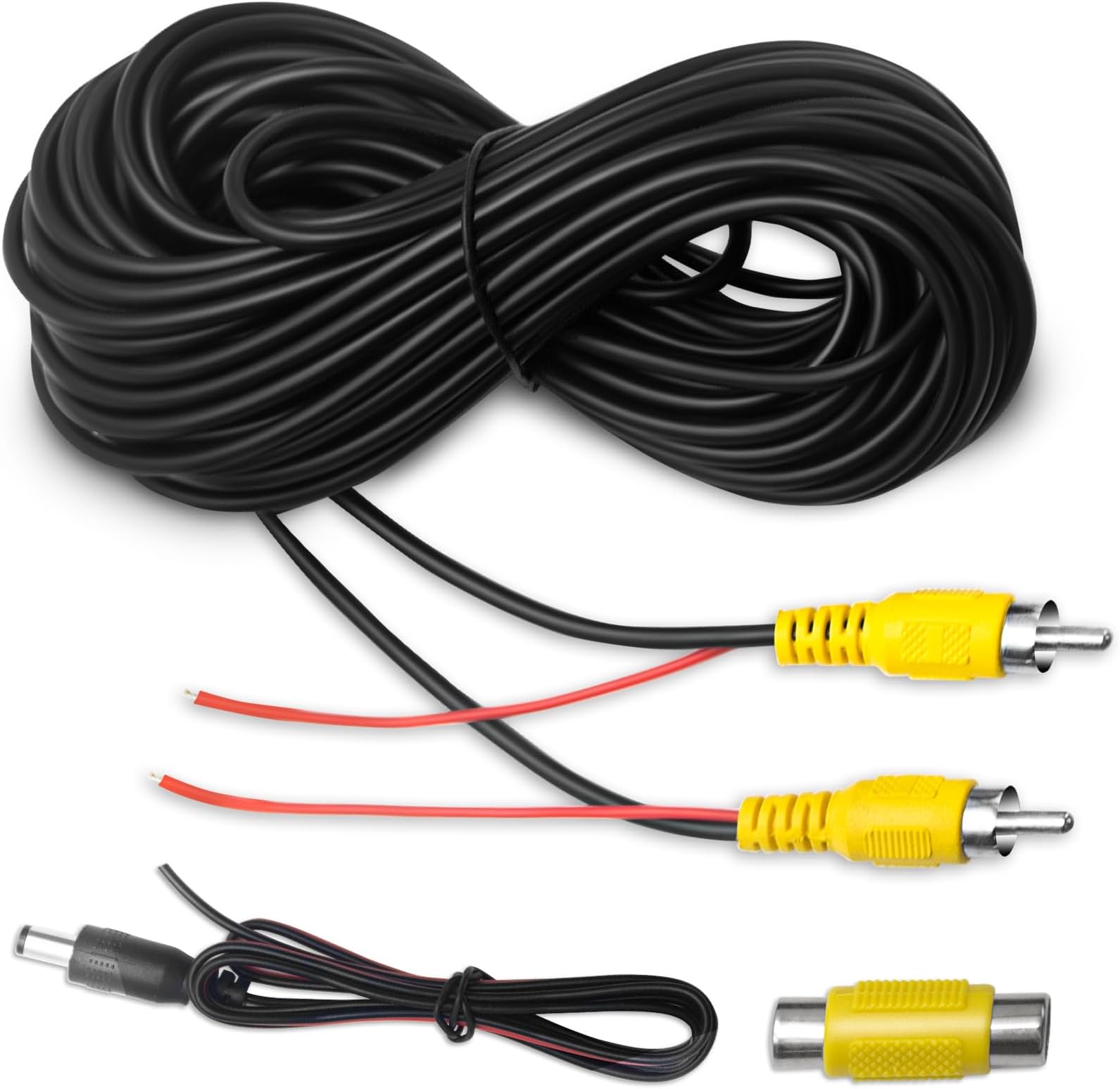 Premium Backup Camera RCA Cables, Car Reverse Camera Cable with Detection Wire (33FT/10 M), AV Extension with RCA Video Female to Female Coupler and Power Cord