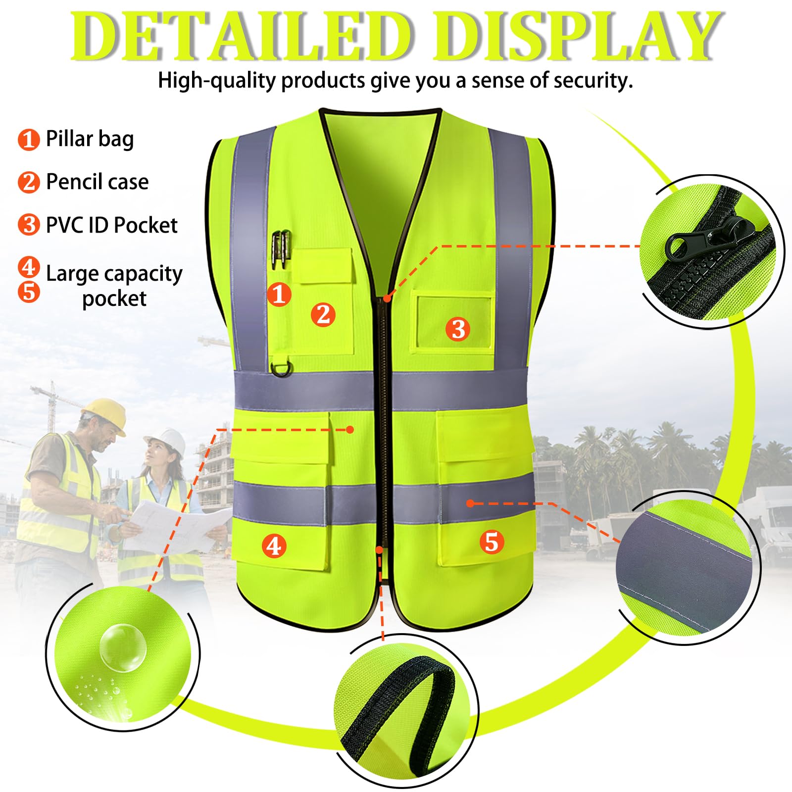 Chaleco de Seguridad Personalizado con Logotipo para Hombre— Chaleco de Trabajo Reflectante con Bolsillo — Chaleco de Alta Visibilidad (Tallas S-5XL)