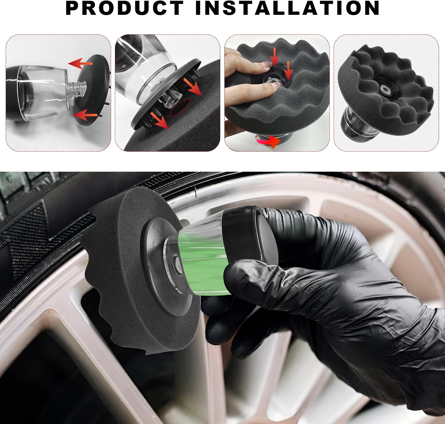Tire Shine Applicator, Reusable Flow Tire Dressing Applicator Pads with Ergonomic Handle, Streak-Free Car Detailing Tool Suitable for Applying Most Tyre Shine, Car Accessories