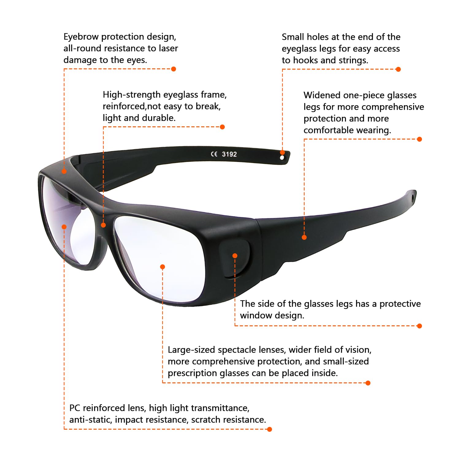 JILERWEAR Lunettes de protection laser CO2 9000-10600 nm OD6+ certifiées CE pour machine de découpe et de gravure laser CO2