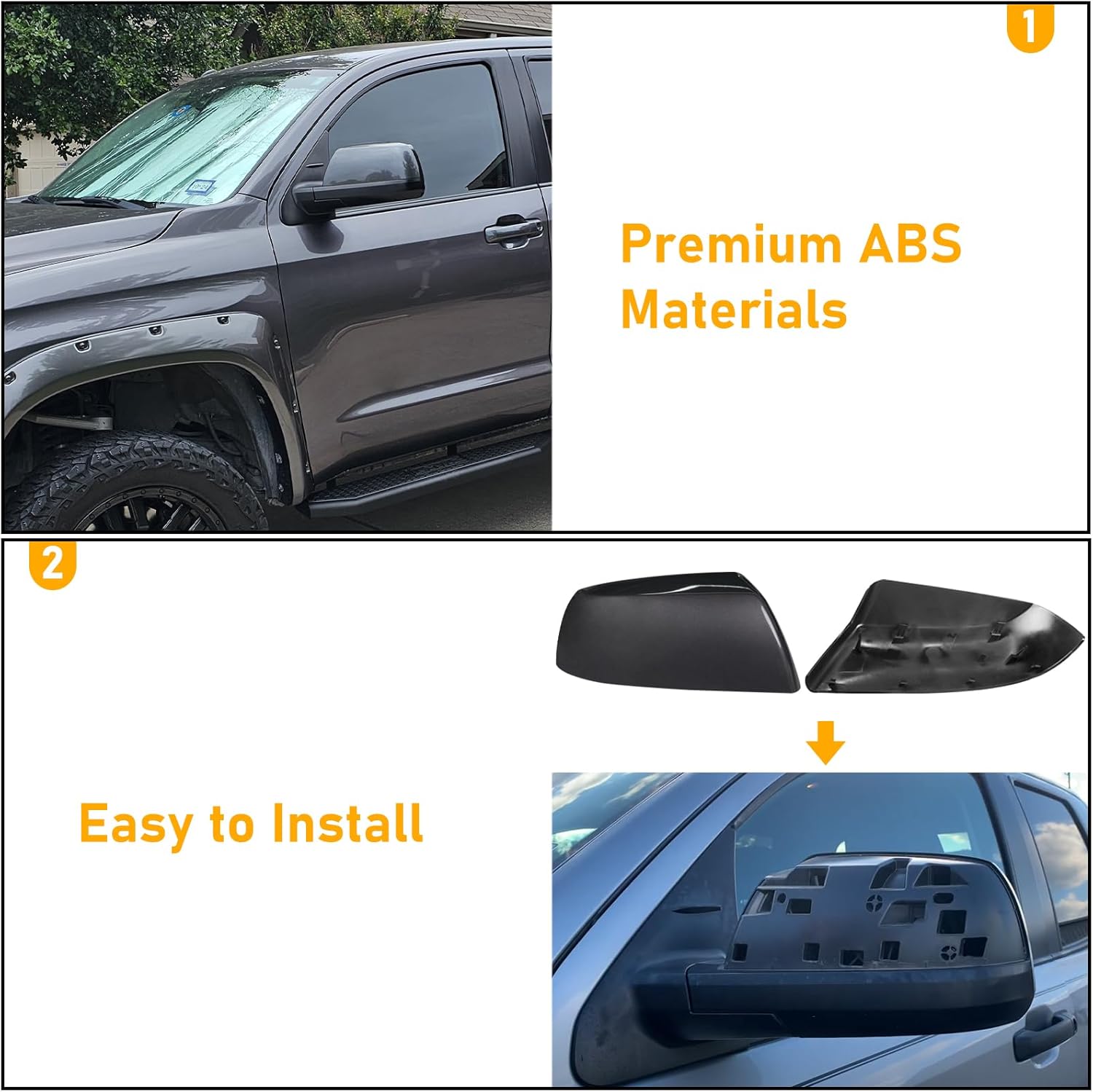 Compatible with Toyota Tundra Sequoia Mirror Cover Replacement 2007-2021,2nd Gen Tundra Side Mirror Caps for Left Driver & Right Passenger Side,Replace 879150C050, 879450C030,Dark Gray,1 Pair