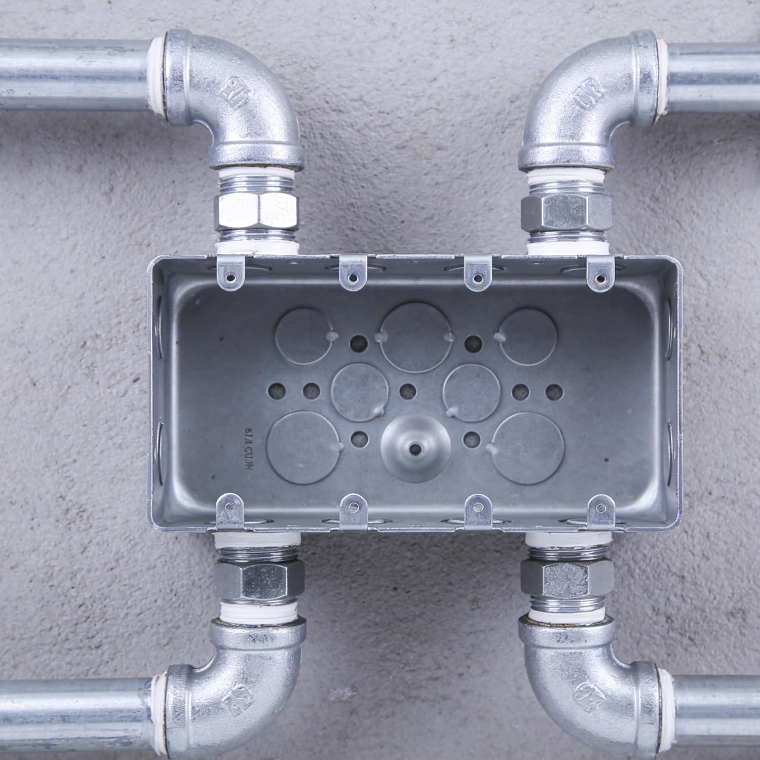 4-Gang 2-1/8 Inch Deep Multi Device Switch Box, Galvanized Steel Junction Box with Side KO: 8-1/2'' TKO's and 4-1/2" KO's,Bottom KO: 4-1/2"and 3-3/4",Raised Grounded