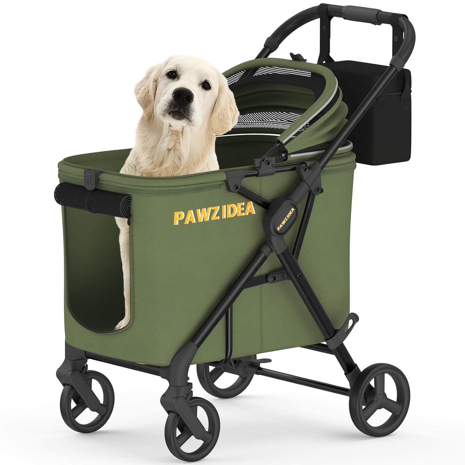 PAWZIDEA Dog Stroller for Large Dogs, Heavy Duty Pet Stroller for 2 Medium or Small Dogs Cats Up to 80lbs, No-Zip 180° Reversible Canopy Lockable, One-Hand Foldable Jogger 7" Wheels, Storage Organizer