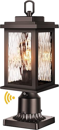 VIANIS Luces de poste para exteriores cableadas de 120 V, poste de luz de bronce aceitado del atardecer al amanecer para exterior con base de