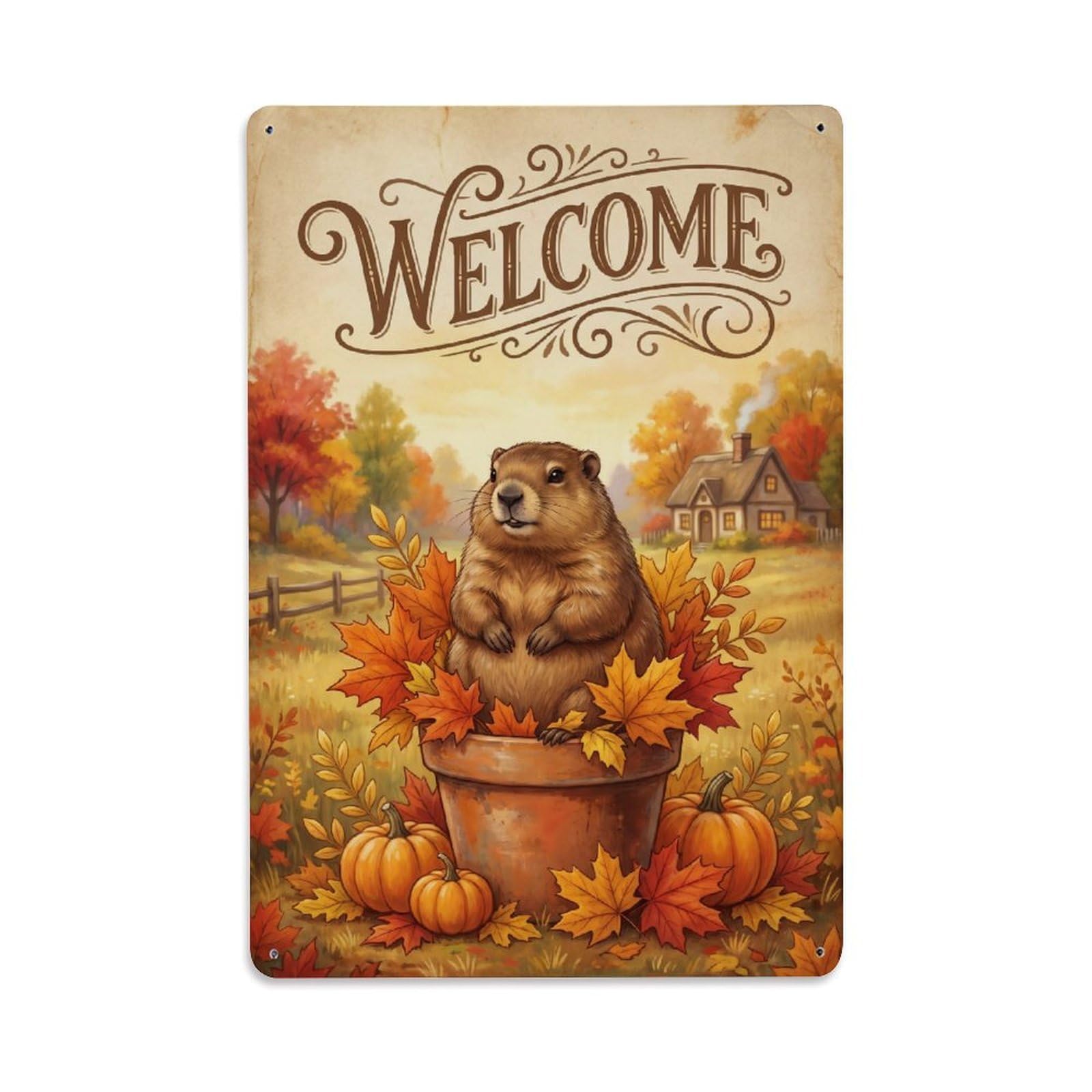 Cxhjca 8X12inch(20X30cm) Vintage Welcome Groundhog Bright Moments Metal Tin Sign