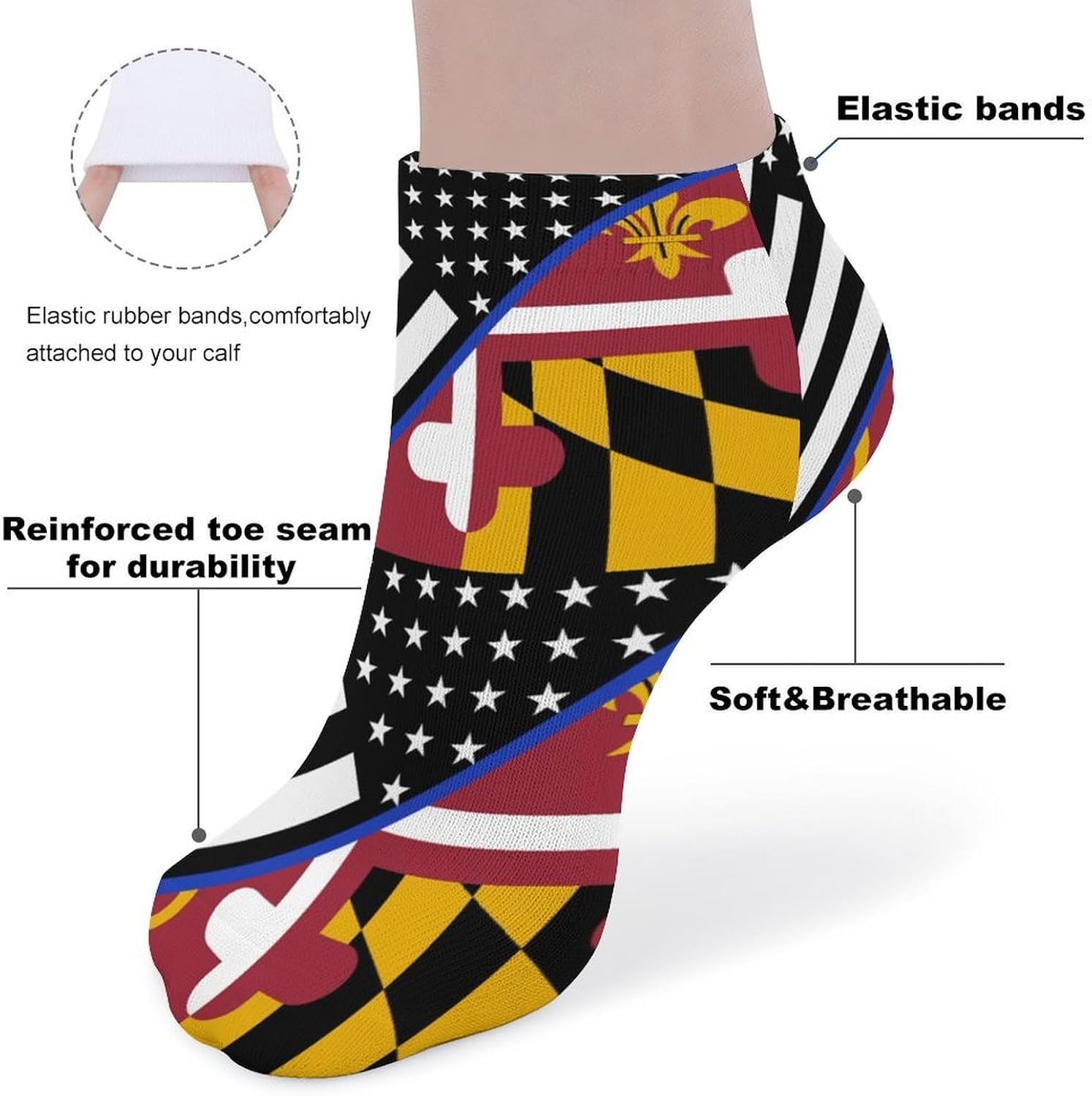 Blue Line U.S. Maryland Flag 5 Pairs Low Cut Ankle Socks Casual Liner Sock No Show Invisible Socks for Men Women