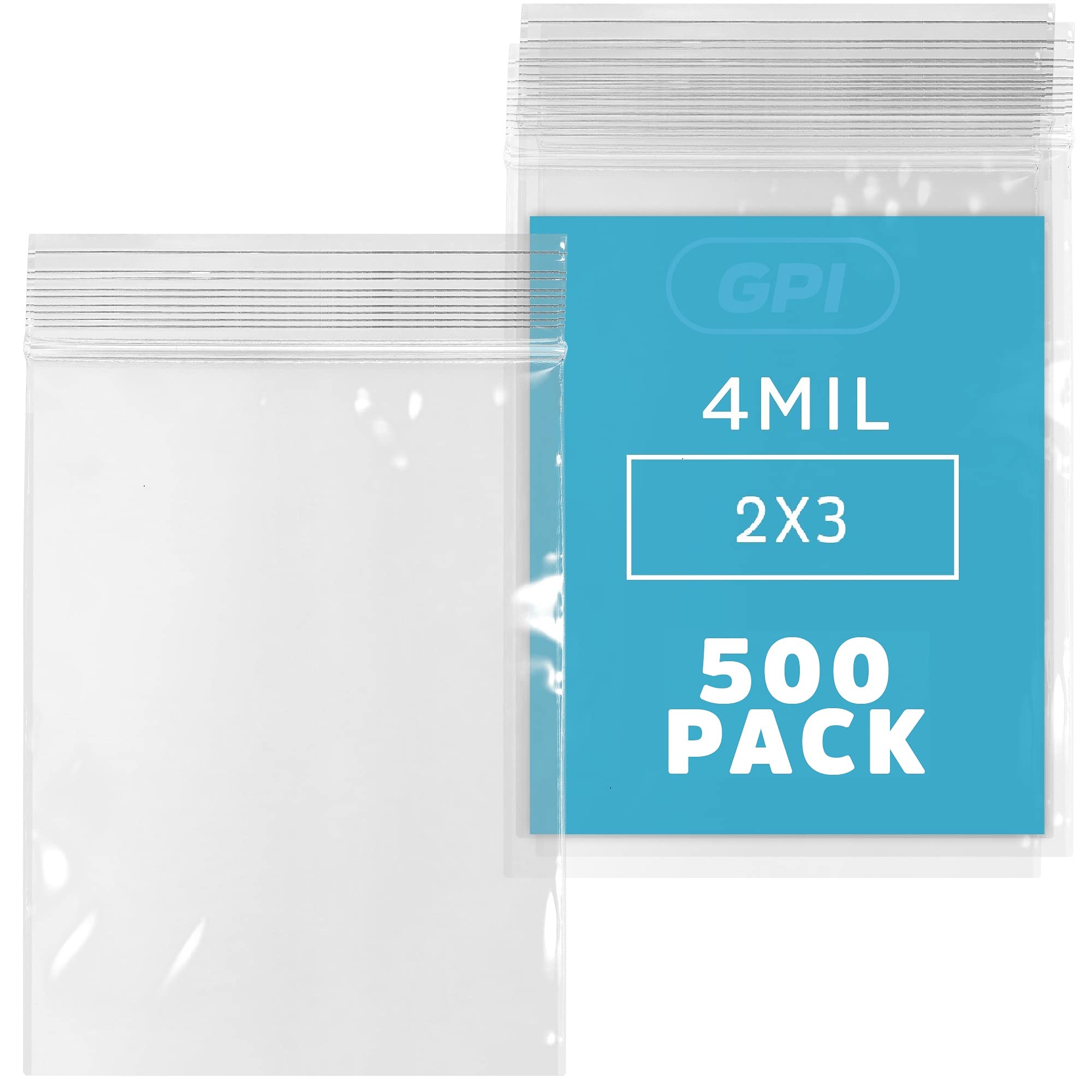 2" x 3" Small Reclosable Zip Bag - Heavy-duty 4 Mil, Bulk Case of 500 - Clear, Resealable Zip Top Lock for Storage & Packaging Food, Nuts, Bolts &