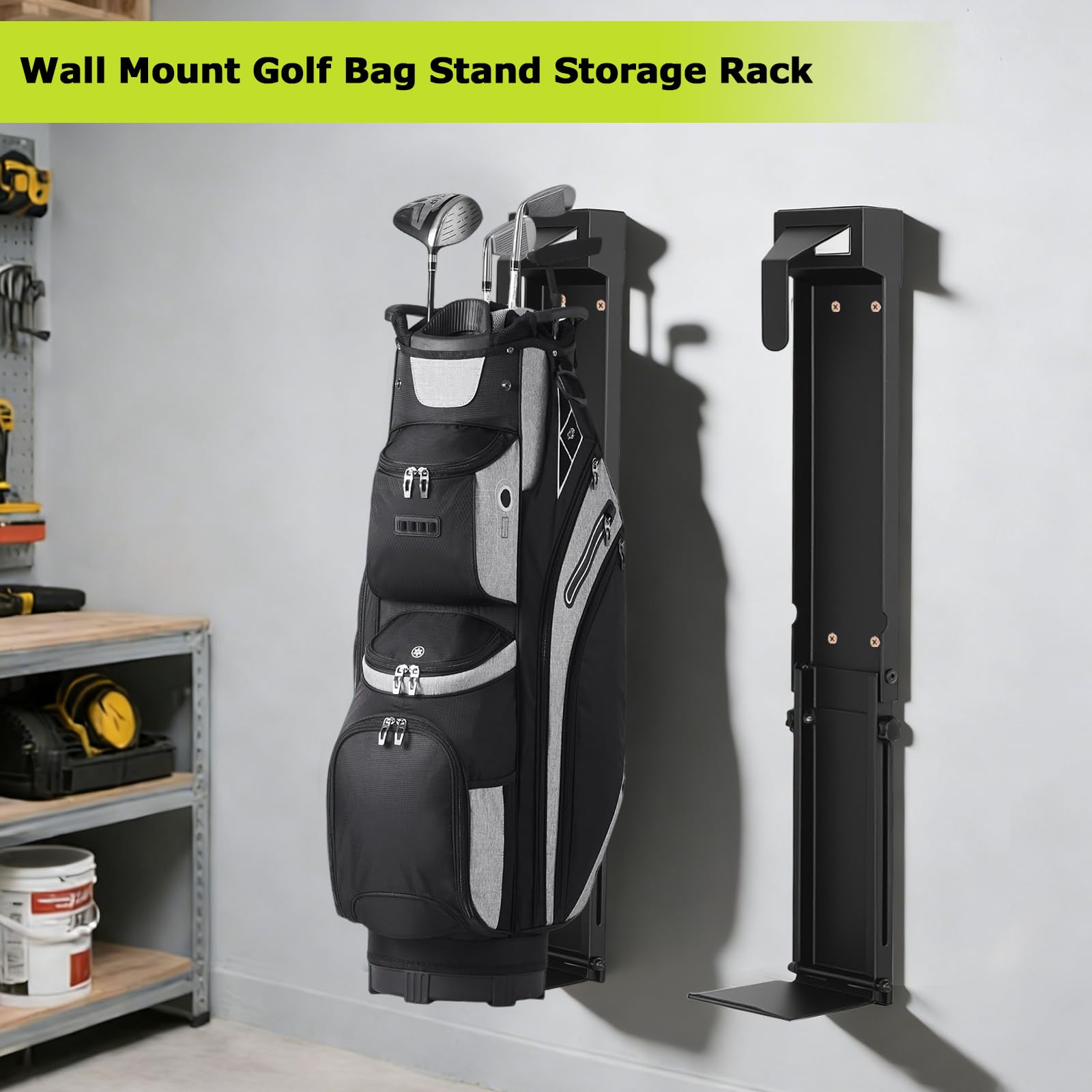 Wandhalterung für Golftasche, Aufbewahrungsständer für Garage, Golftaschenhalter für Wand, Gleitschienensystem, verstellbar, einziehbar, Golftasche, Aufbewahrungsregal für Golfschläger