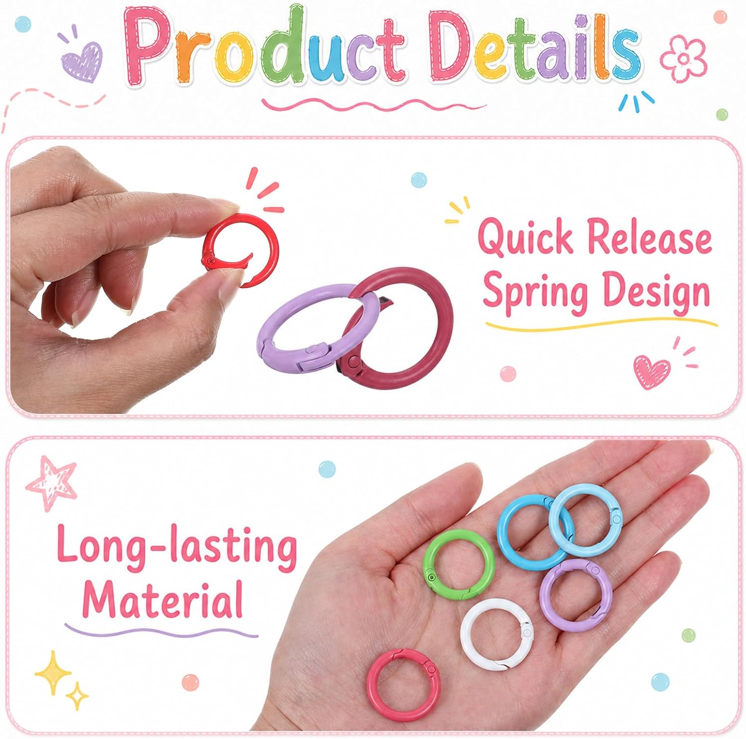 50PCS 1 Inch Colored Key Rings, Metal Spring O Rings, Circle Keychain Rings image 3