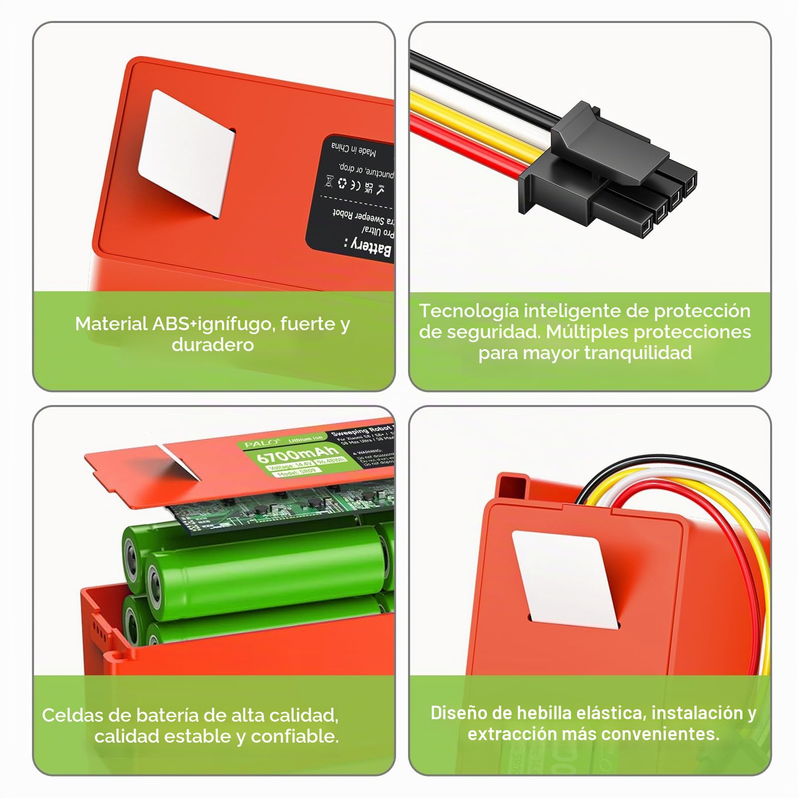 Batería de 6700 mAh para Xiaomi Roborock S50, S5, S5 MAX, S6, S6 MaxV, S7 MaxV Ultra/Pure, S8, S55, Brr-2p4s-5200s, Q5 Q7 MAX Pro Robot Aspirador