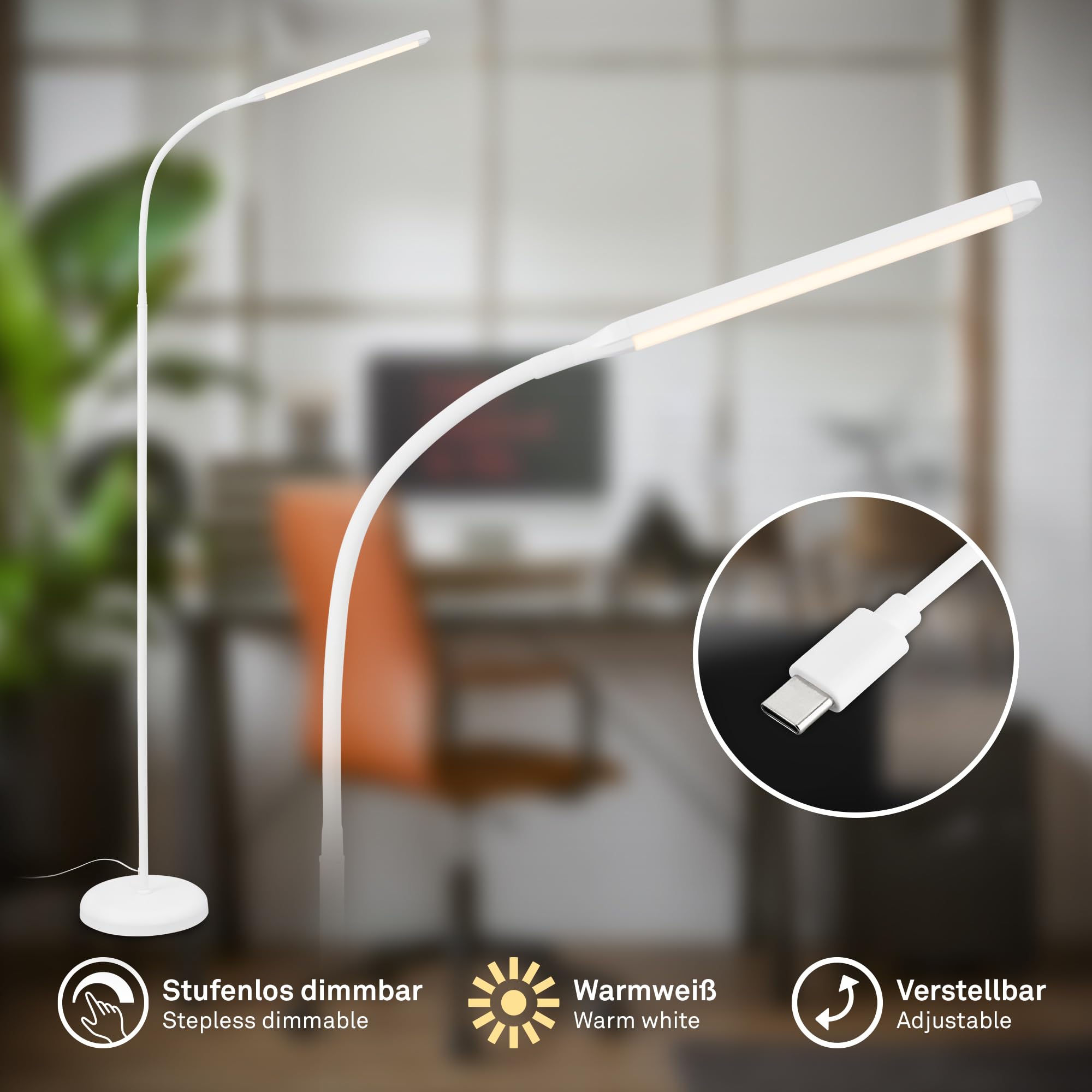 BRILONER - Lampa podłogowa LED dotykowa, ściemniana, funkcja pamięci, lampka do czytania, salonu, dekoracja sypialni, uplighter, podłogowa, 21 x 170 cm, biały