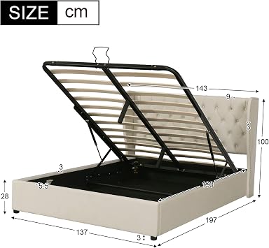 Merax Upholstered Bed Frame with Hydraulic Lift, 4FT6 Double Bed Frame with Storage, Functional Ottoman Bed, Sturdy Construction, Without Mattress, Elegant Velvet Finish, Beige, 135x190cm