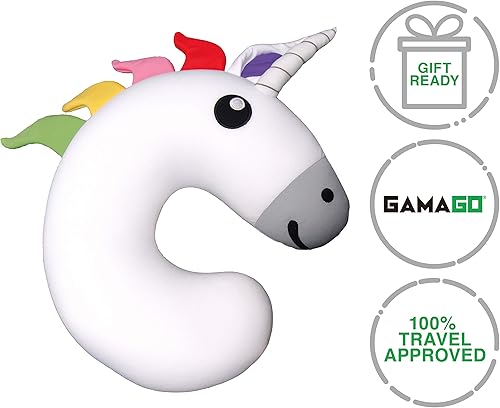 Miniatura 7 de Gamago Unicornio Kids & Kidults, bonita almohada de avión para viajes, tela ultra suave rellena con microperlas para un suave apoyo del cuello para