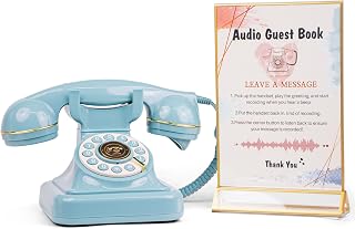 Audio Guest Book Wedding Phone,32GB Memory Record Customized Audio Messages, Volume Adjustable, Suitable for All Kinds of Party (Blue-Green + Sign)