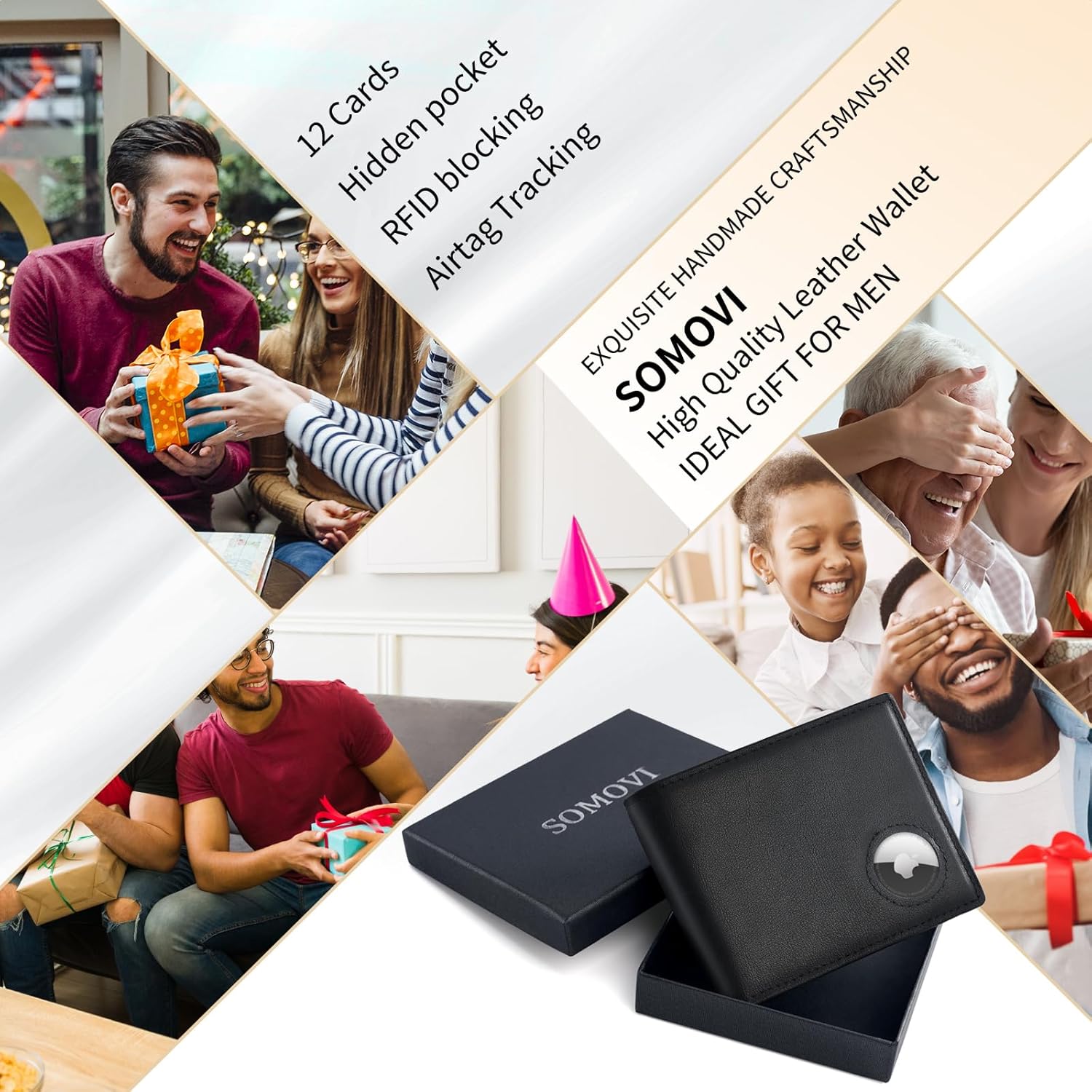 Mens Wallet with AirTag Holder, Genuine Leather Bifold RFID Blocking Wallet for Men - 2 ID Window 13 Cards Holders 1 Gift Box, AirTag Not Included - Image 6