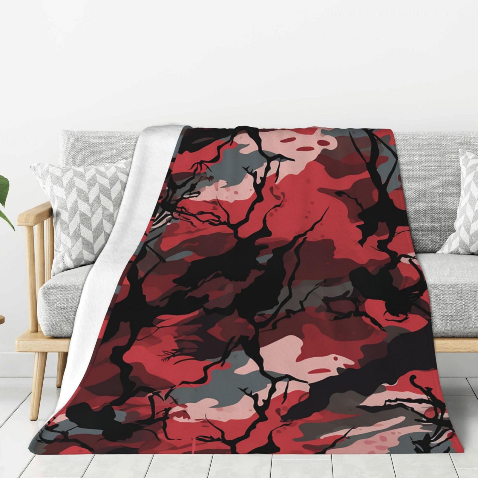 Red Camouflage Throw Blanket Plush Flannel Fleece Blanket, Soft Lightweight Cozy Blankets 60"X50" for Bed Couch Sofa Travel