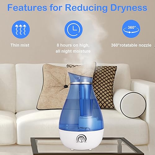 Miniatura 2 de Humidificador de niebla fría  Humidificadores de niebla fría de 2.5 L para dormitorio, silencioso, humidificadores ultrasónicos para bebés y