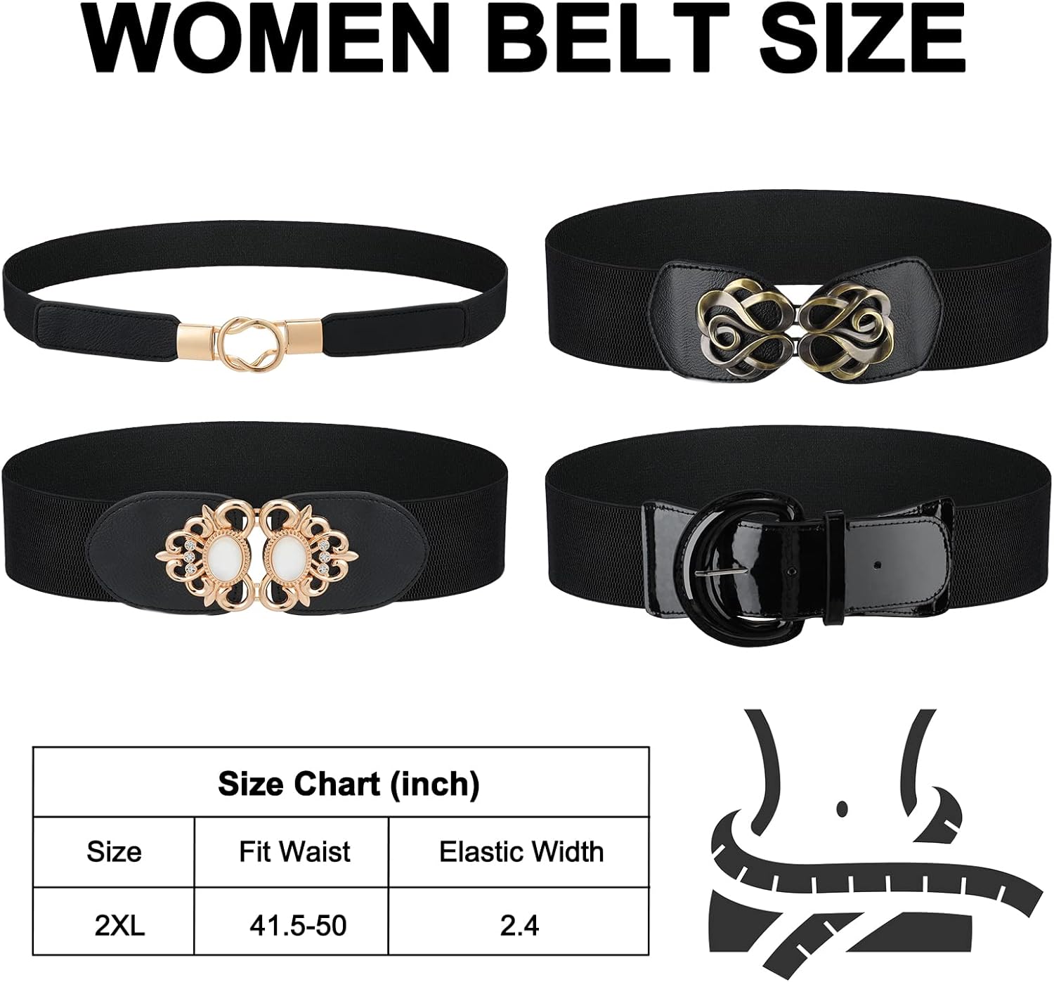 Xtinmee 4 Pieces Plus Size Waist Belts for Women 2 XL Wide Stretchy Elastic Vintage Black Belt for Dresses Accessories - Image 4