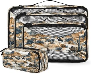 Retro Western Desert Cowboy 4 Set Packing Cubes Packing Cubes for Women Lightweight Travel Essential Bag Clothes Carry on Suitcase Bags for Accessories Essentials