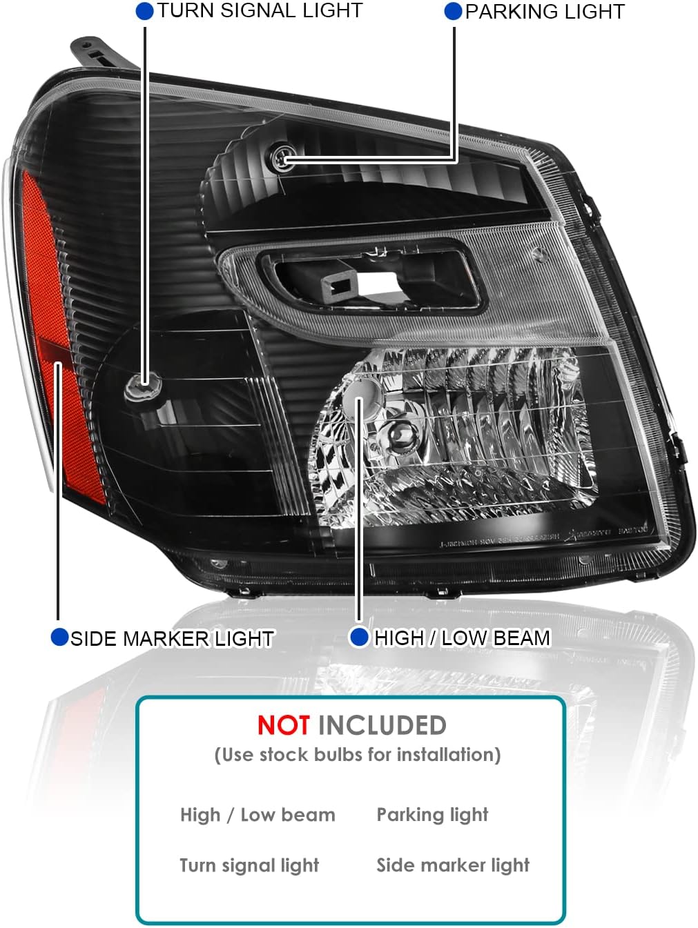 SPEC-D TUNING Black Headlights Compatible with 2005-2009 Chevy Equinox L+R Pair Head Light Lamp Assembly