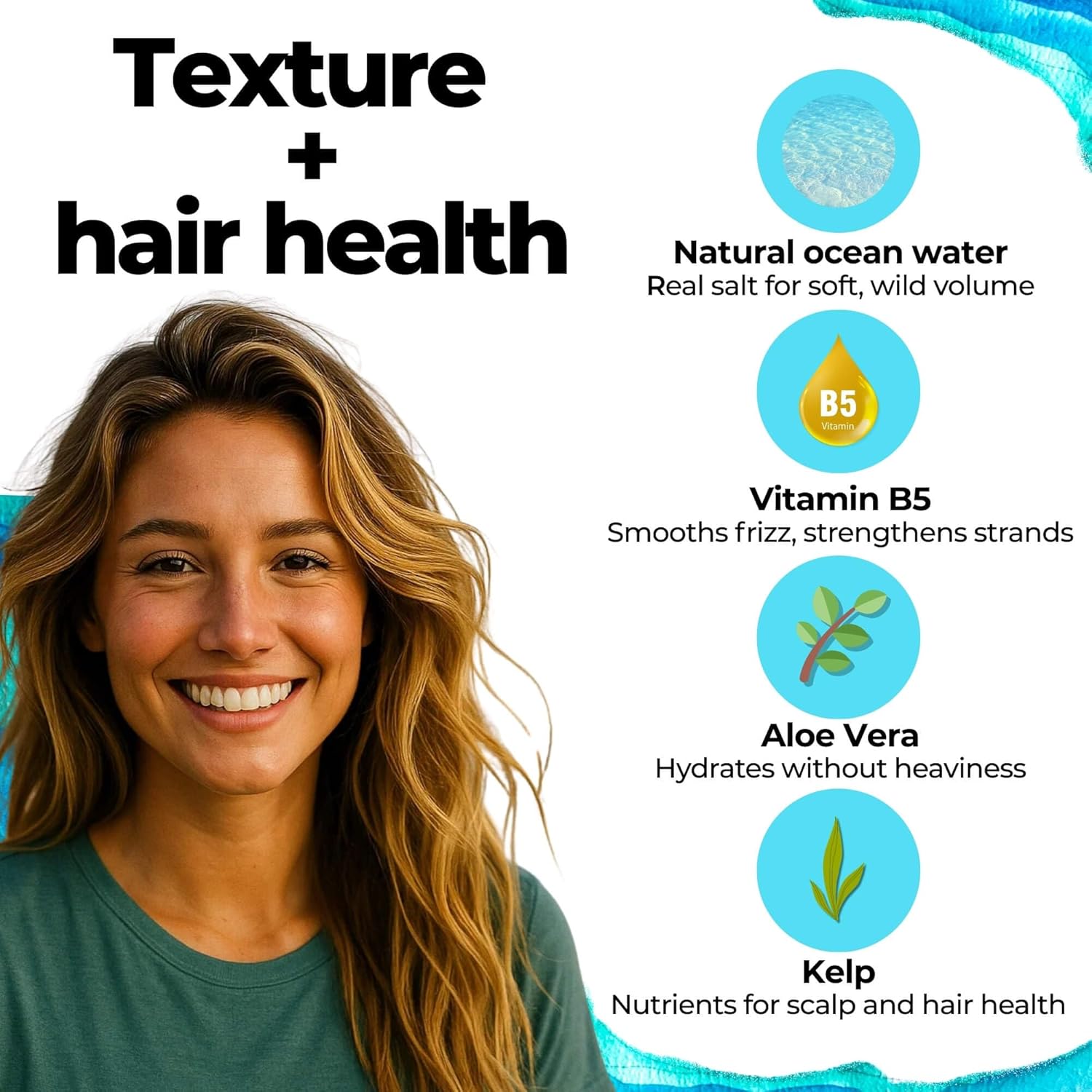 Sea Salt Spray for Hair Men & Women | Real Ocean Water Texturizing Spray | Beach Hair, Waves, Volume & Matte Finish | Aloe, Kelp & Vitamin B5 | Sulfate-Free, Paraben-Free | 4oz - Image 4