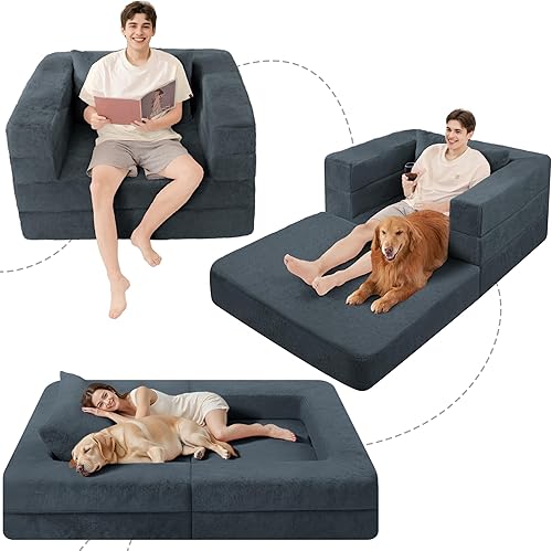 Miniatura 129 de Cama humana gigante para perro, cama 3 en 1 para perro de tamaño humano con funda de piel sintética lavable, cama grande plegable para mascotas con