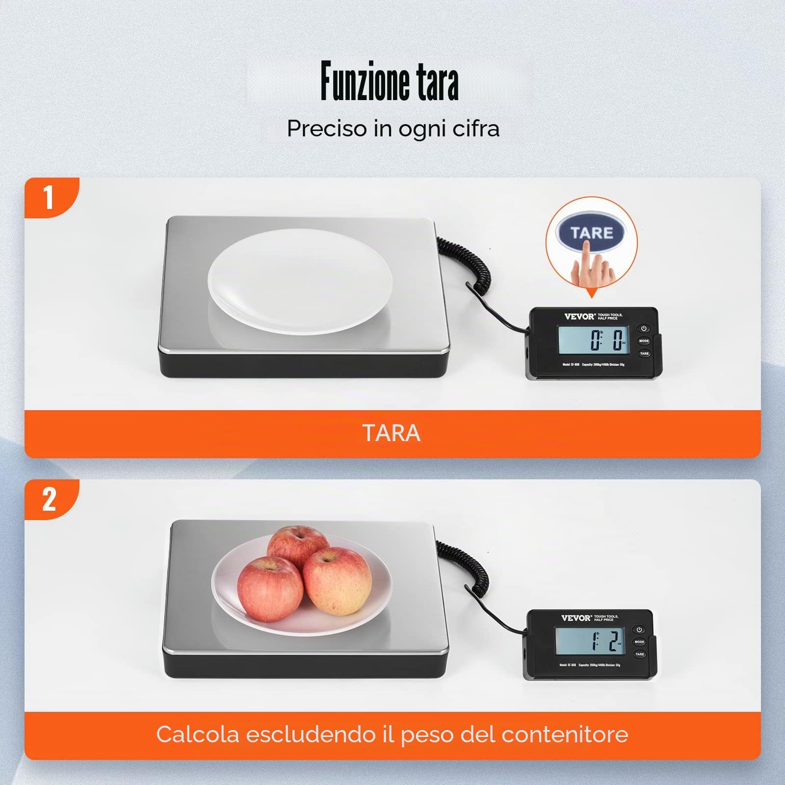 VEVOR Bilancia Digitale Pesa Pacchi Postali Commerciale ABS, 150 g-200 kg, 309 x 262 x 45 mm, Schermo LCD Tara