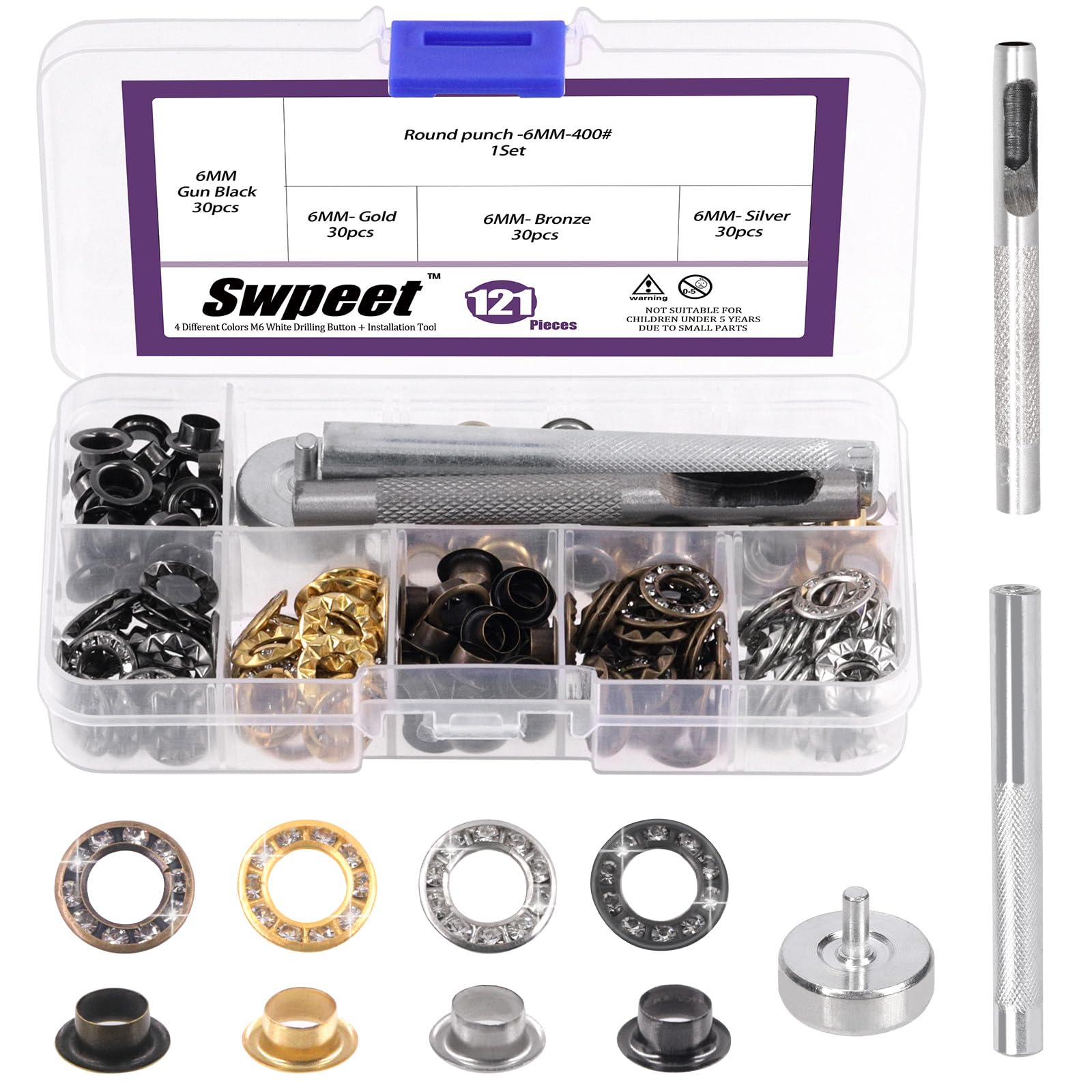 Golden Rhinestone Grommets - 100 Sets -10