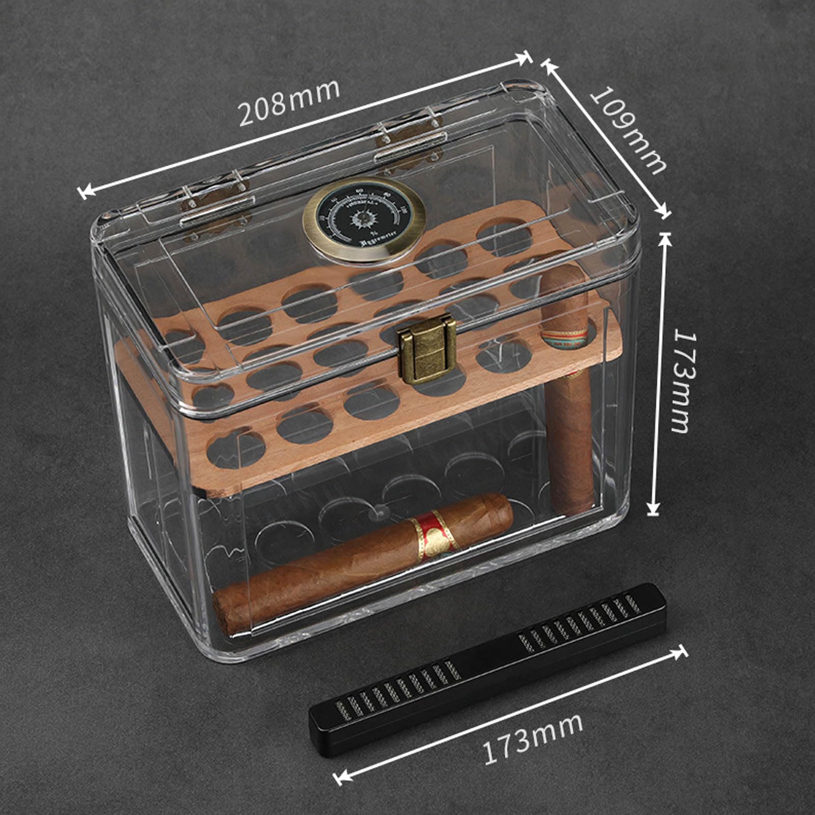 Humidor per Sigari in Acrilico, Scatola da Tavolo per Sigari con Umidificatore e Igrometro Vassoio Portatile in Legno di Cedro Spagnolo A