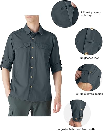 Miniatura 3 de Outdoor Ventures Camisa de senderismo para hombre con protección solar UPF 50+, manga larga, ligera, de secado rápido, para safari, viajes, pesca