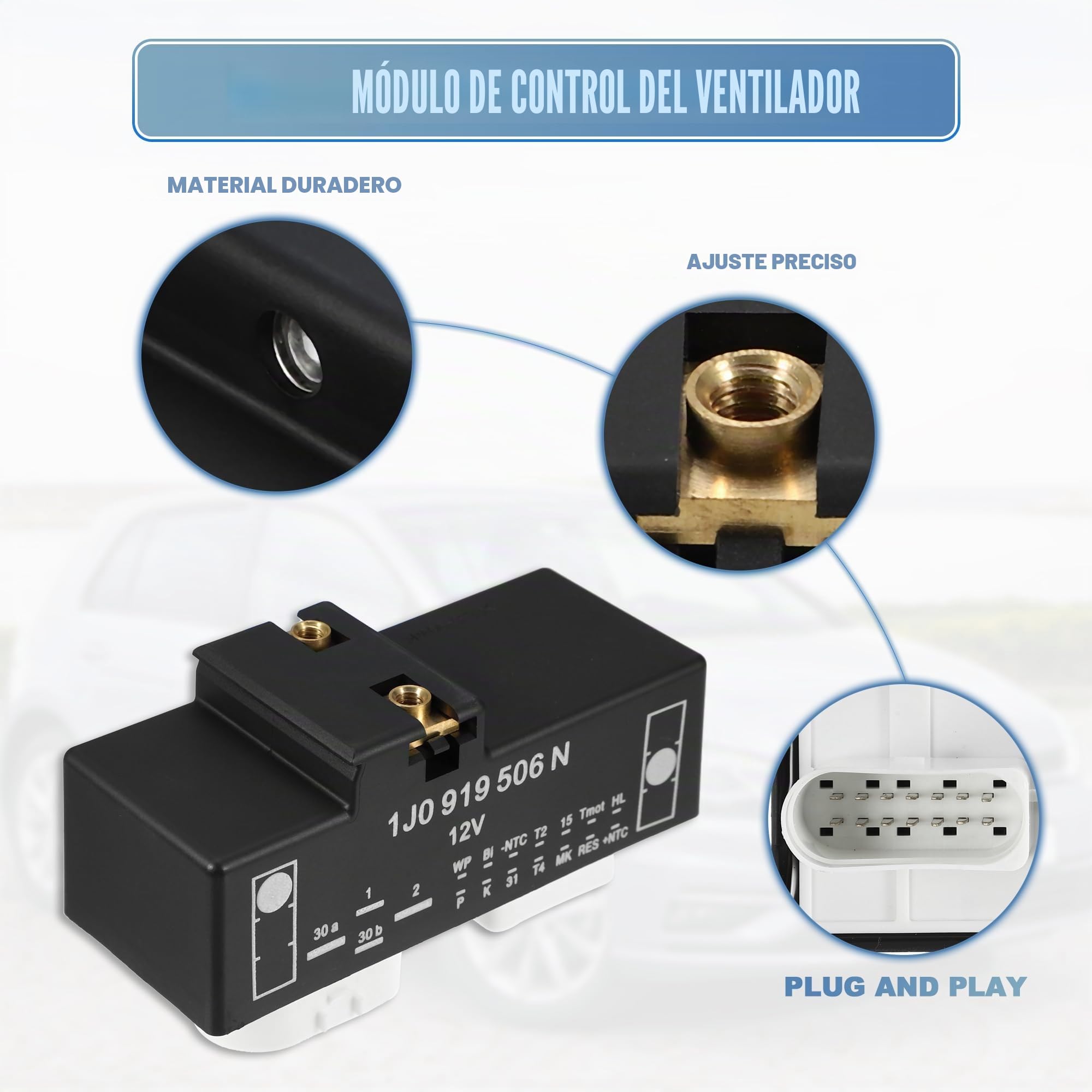 A ABSOPRO Módulo Control Ventilador Radiador Para Volkswagen Golf 02-05 1Pc | Para Volkswagen Jetta 02-04, Plástico Y Metal, Negro Y Blanco, 12.3X5.1X7.3Cm, 4+14 Pines, 1J0919506N, 1 Unidad