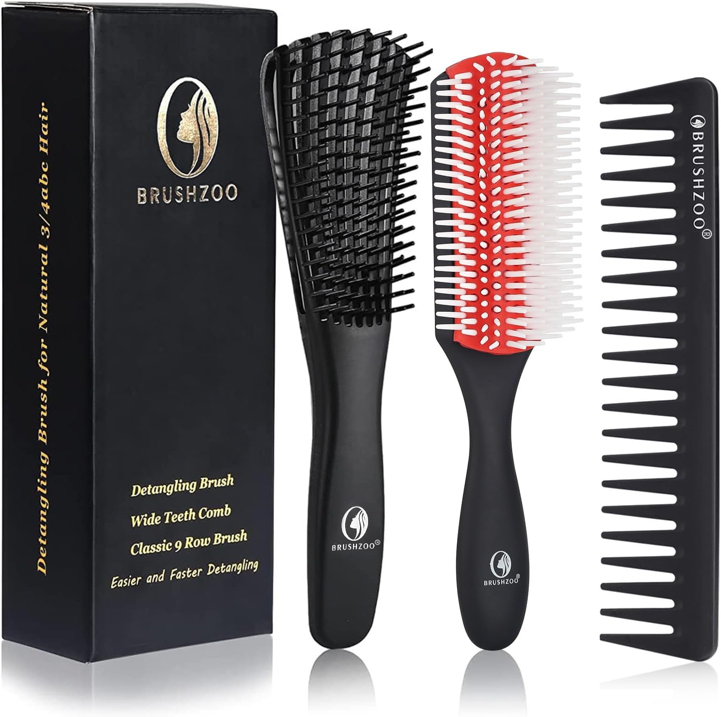 O BRUSHZOO Detangler Hair Brush for Curly Hair, Curly Hair Brush for Natural 3/4abc Hair, Detangling Brush for Women Men Kids Styling Defining