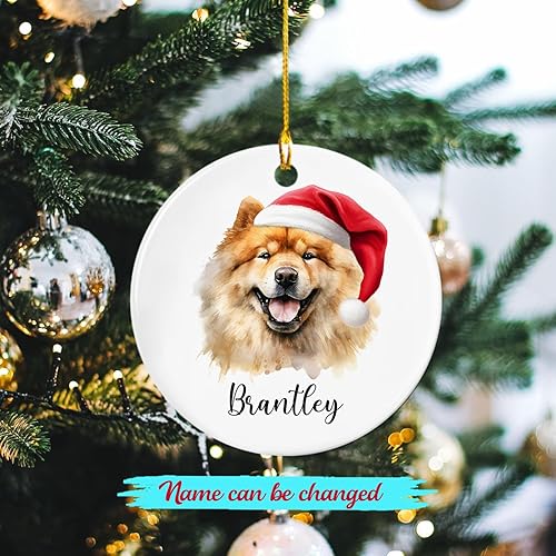 Miniatura 2 de Adorno único de cerámica blanca Chow Chow para Navidad 2024, adorno de Navidad con nombre personalizado Chow Chow, divertido adorno de cerámica de