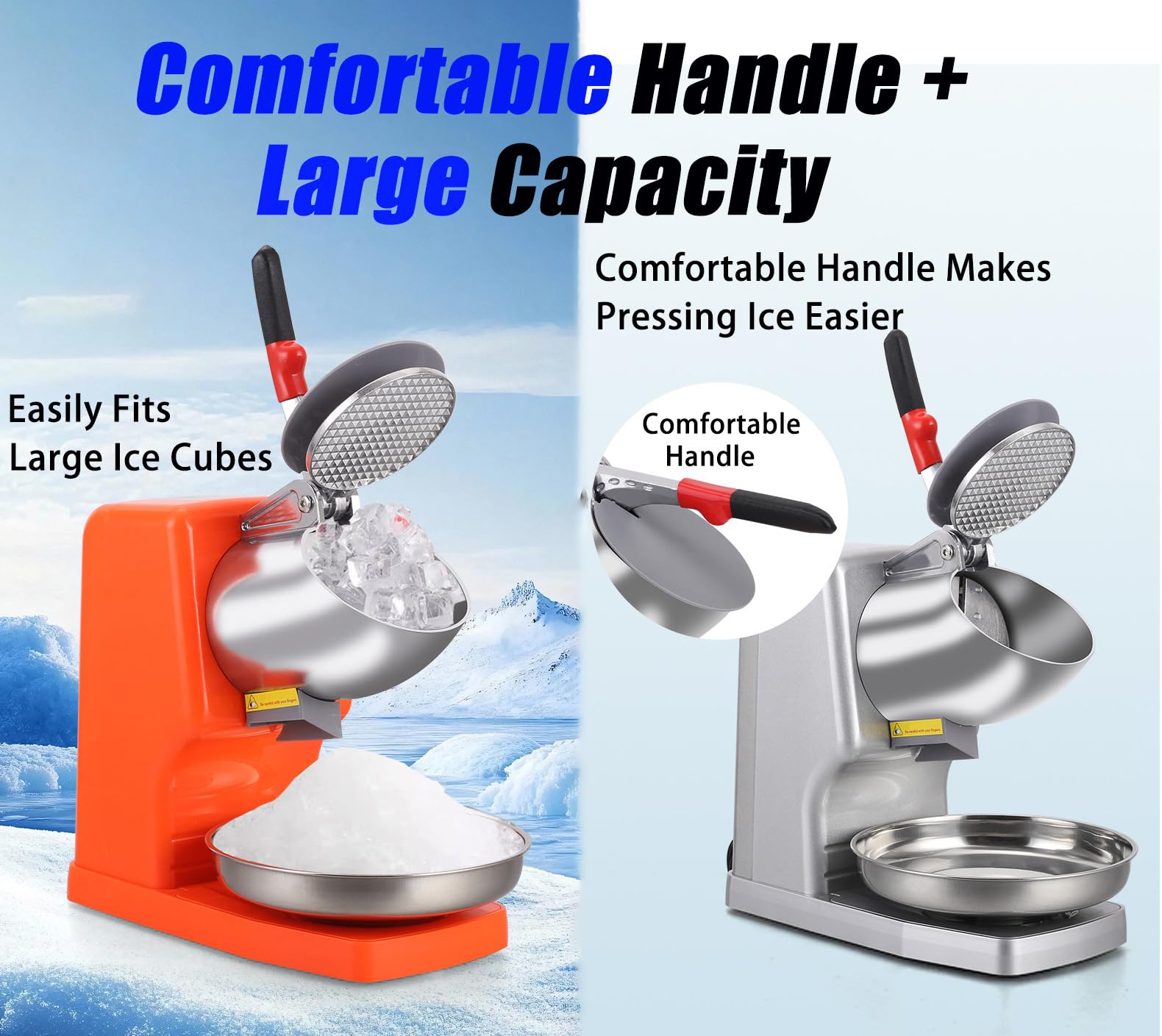 Rasoio tritaghiaccio, macchina per granite da 500 W, capacità 100 kg/h, design a prova di spruzzi, interruttore elettrico per granite di cocktail e coni di neve