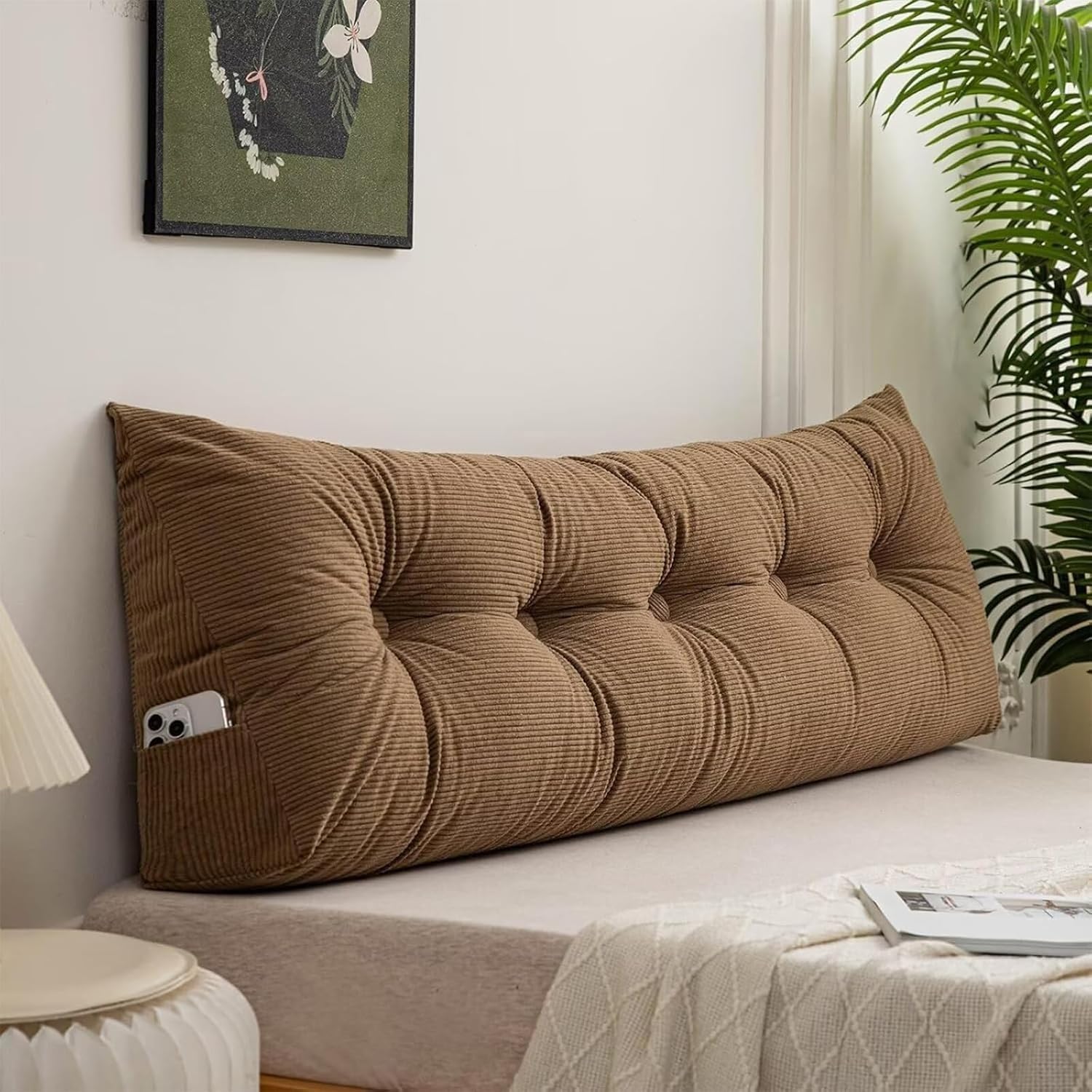 Coussin de lecture triangulaire XL 120cm marron pour tête de lit et canapé
