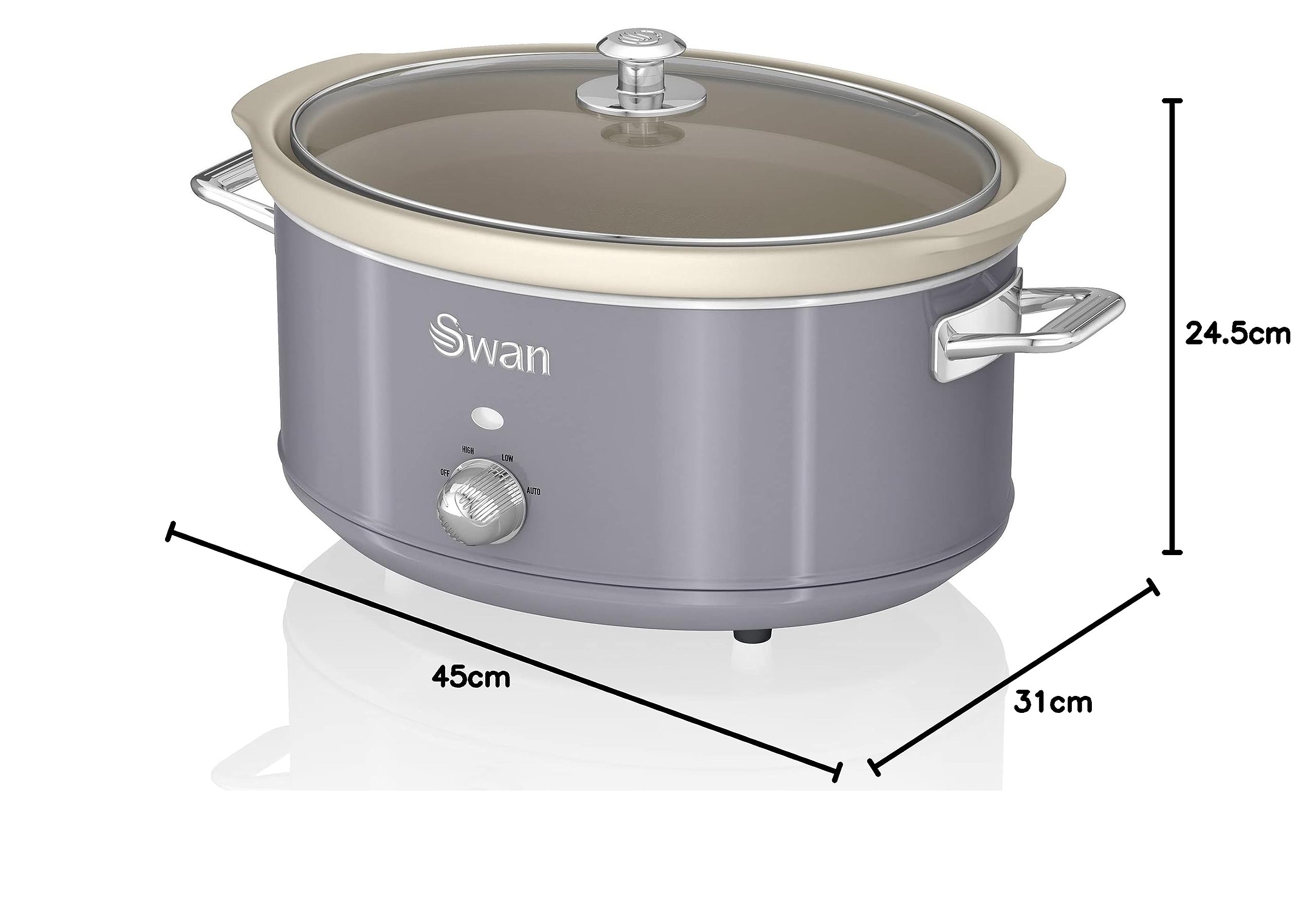 Swan Retro SF17031GRNEU Pentola Cottura Lenta 6,5L Contenitore Estraibile, Antiaderente Ceramica Libera PFOA e PTFE, 3 Livelli Temperatura, Coperchio Vetro, Slow Cooker Design Vintage, Grigio, 320W