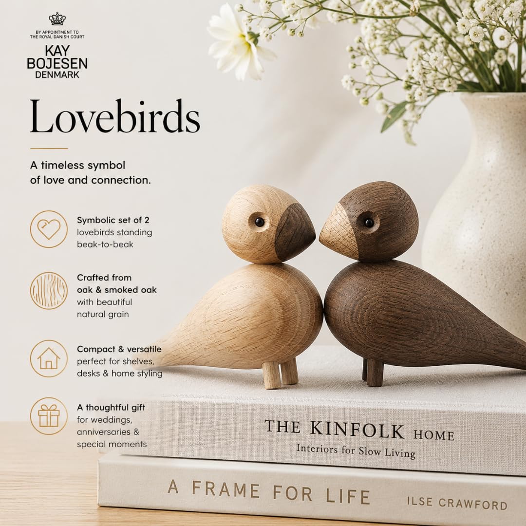 Kay Bojesen Unzertrennliche 1 Paar Figuren 9 cm Singvögel Dekoration, Holz