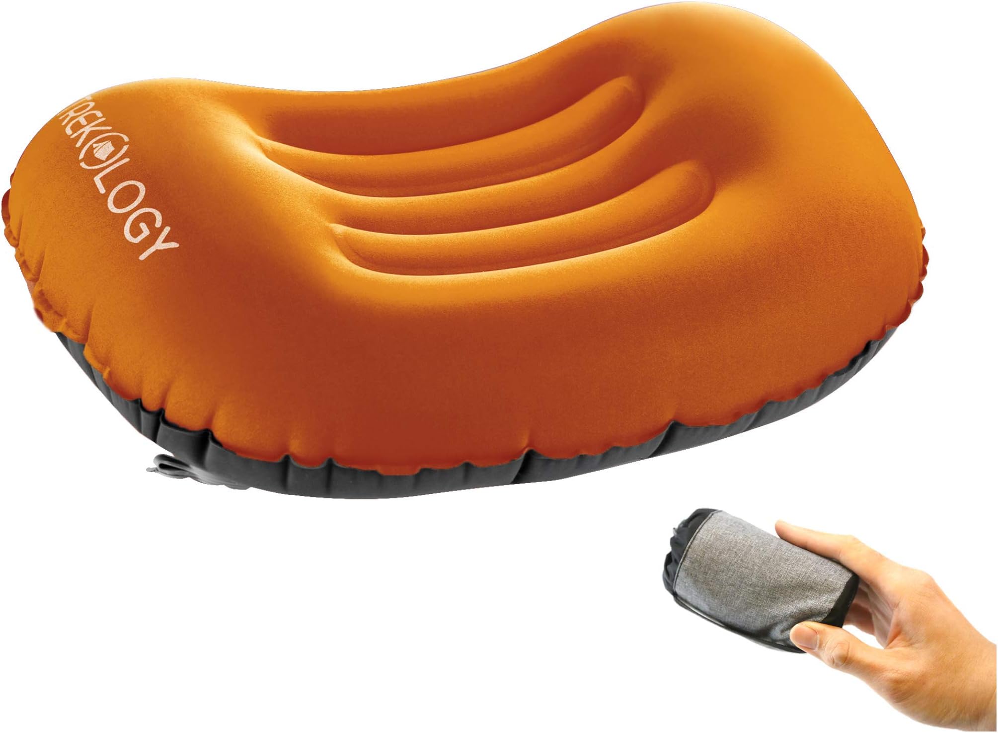 TREKOLOGYInflatable Camping Pillow, Air Pillow for Backpacking, Hiking, Travel, Orange, 16 x 11 x 4 Inches