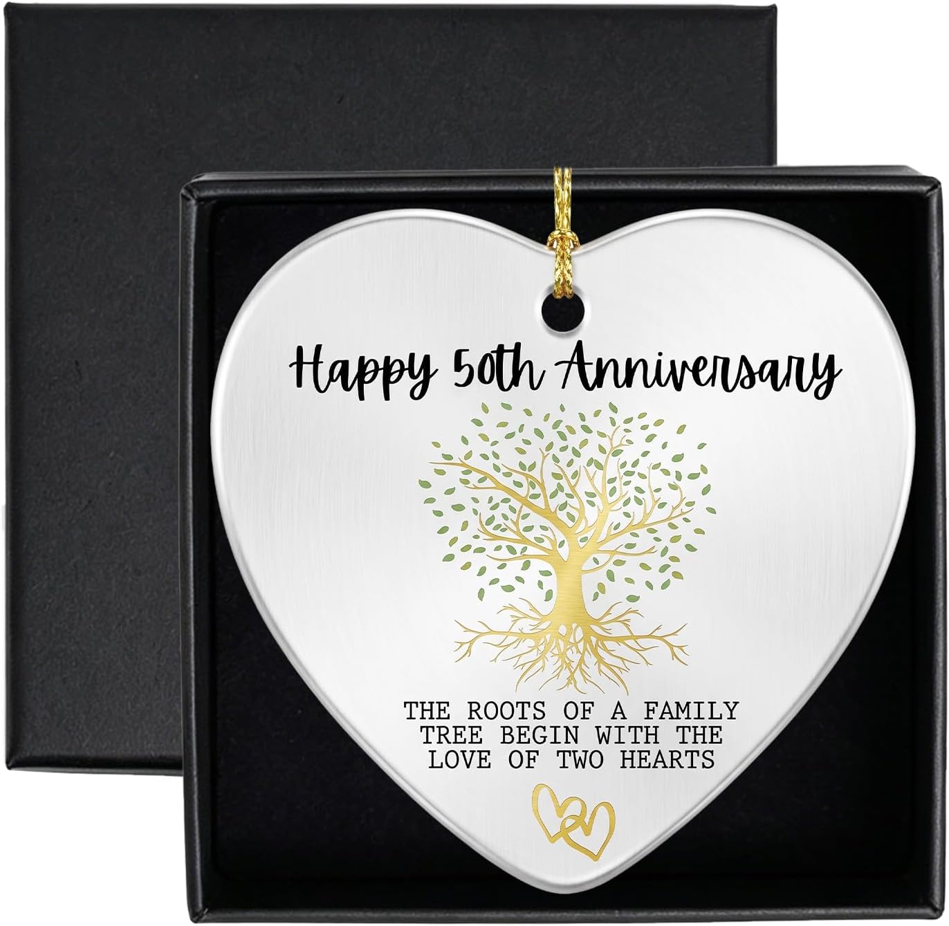 Happy 50th Wedding for Couple, Ceramics Wedding Gifts for Mr and Mrs With Gift Box Anniversary for Wife Husband Hanging Heart Plaque for Married Couple Home Decoration