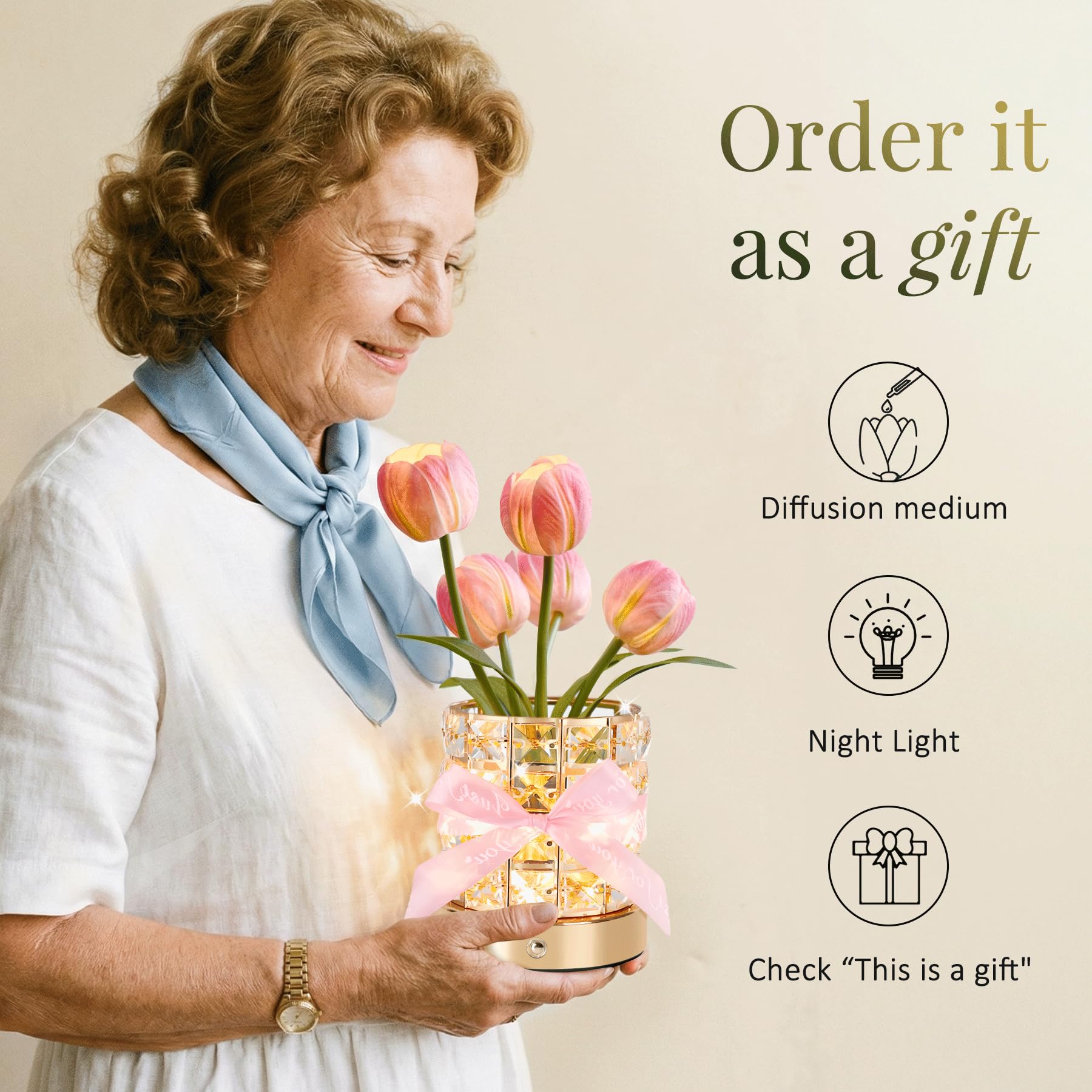 Tulpen-Licht, LED-Dekorationslampe, künstliche Tulpen, Schlafzimmer, Blumentischlampe, 3-farbiges dimmbares Nachtlicht mit USB-Aufladung, Geschenk für Mutter, Valentinstag, Muttertag,