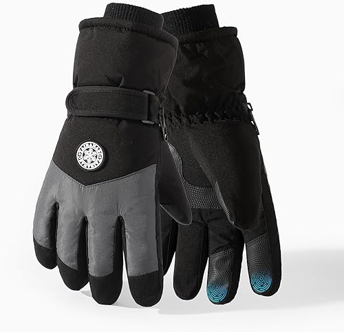 apaepr Winter Ski Gloves for Men & Women, Waterproof Insulated Cold Weather Work Gloves, Touchscreen Snow Gloves for Skiing, Snowboarding, Running, Cycling, Winter Work (Black, One Size)