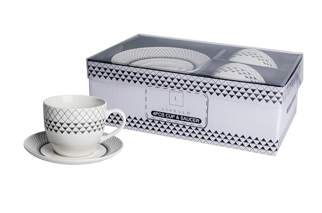 LIVELLO Zestaw 2 filiżanek do kawy ze spodkami, porcelana, 250 ml