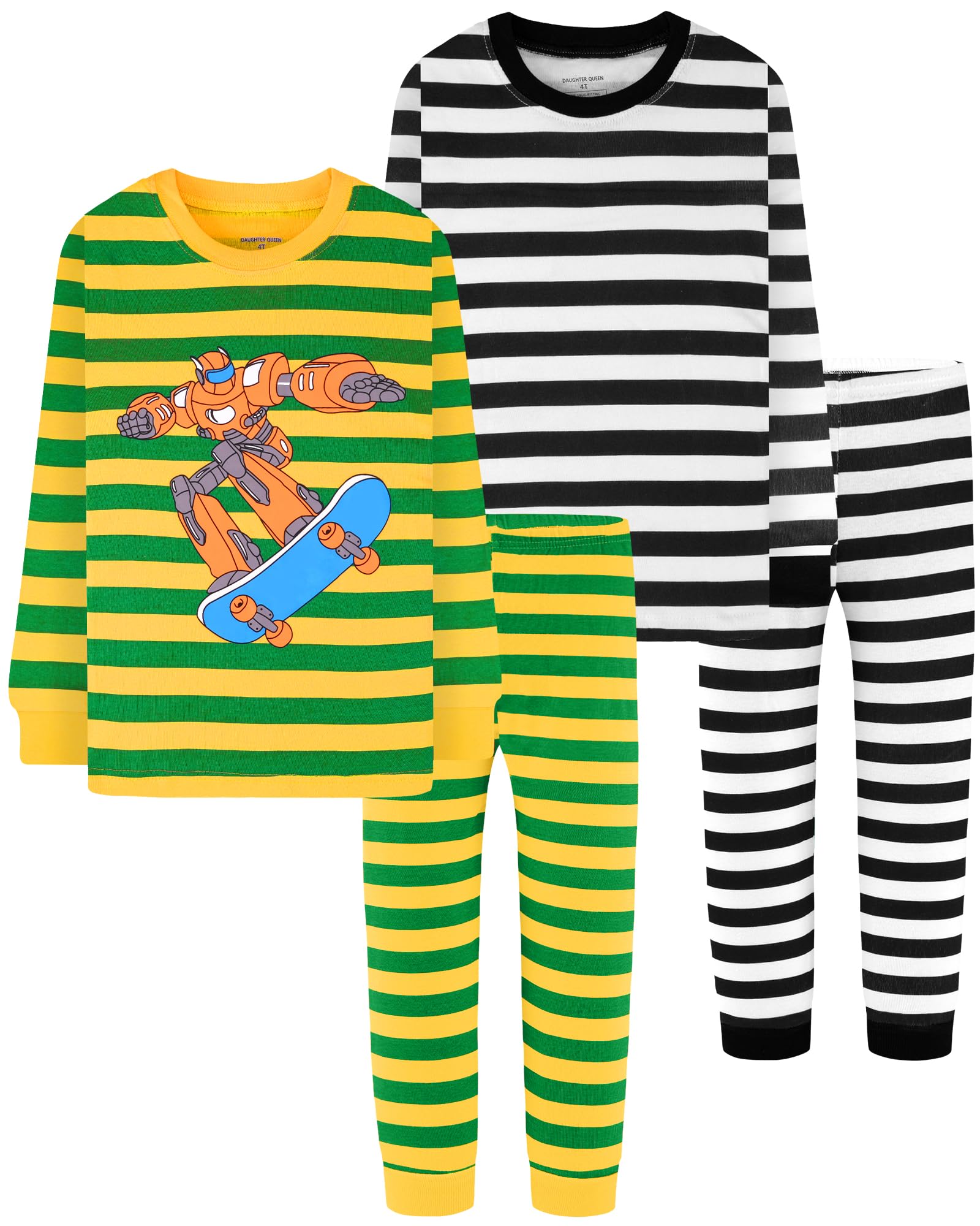 DAUGHTER QUEEN Boys Pajamas 4 Pieces Long Set 100% Cotton Sleepwear Size 18 Months-12 Years