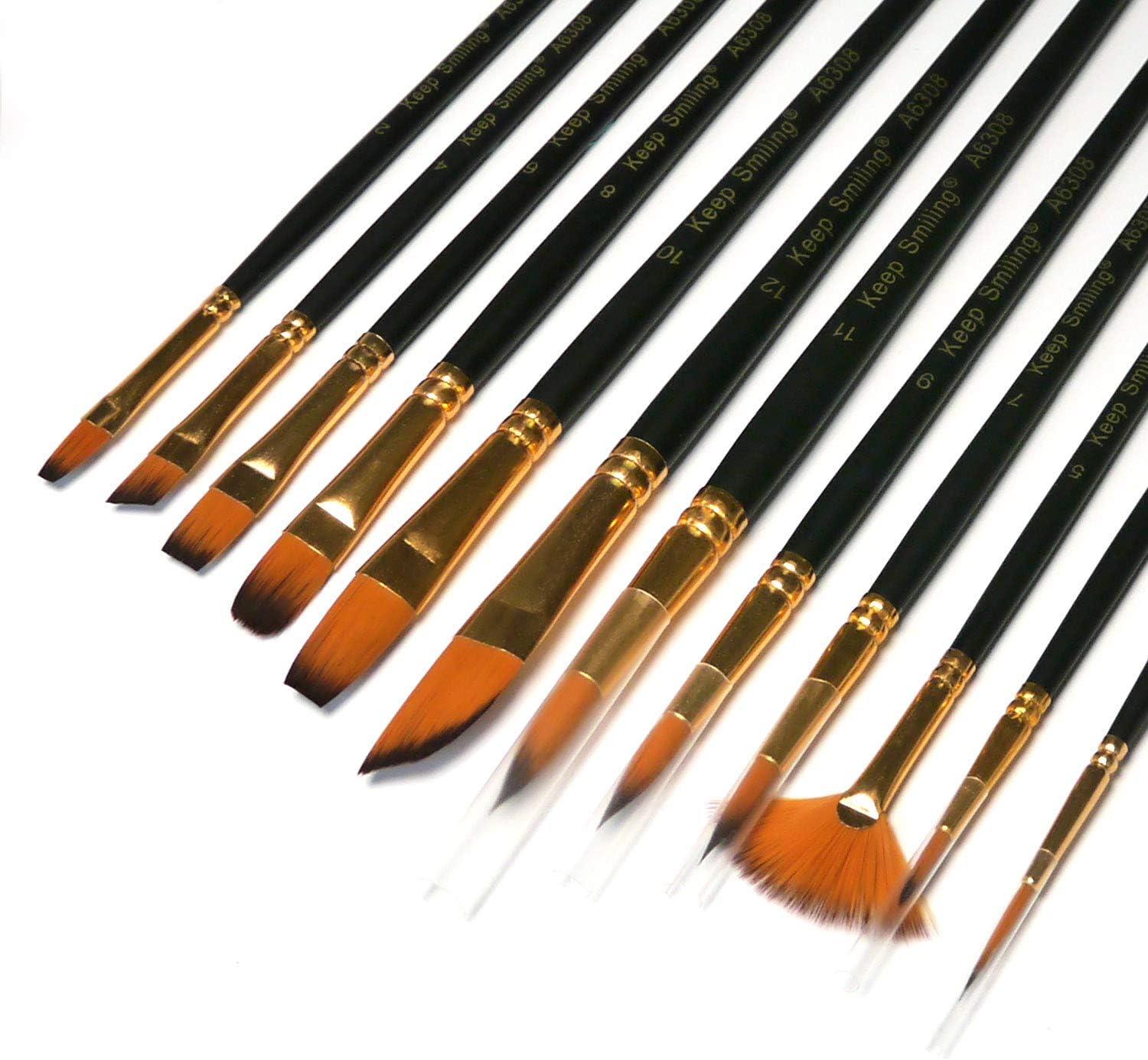 Crafts 4 All Paint Brushes 12 Set Professional Paint Brush Round Pointed Tip Nylon Hair Artist