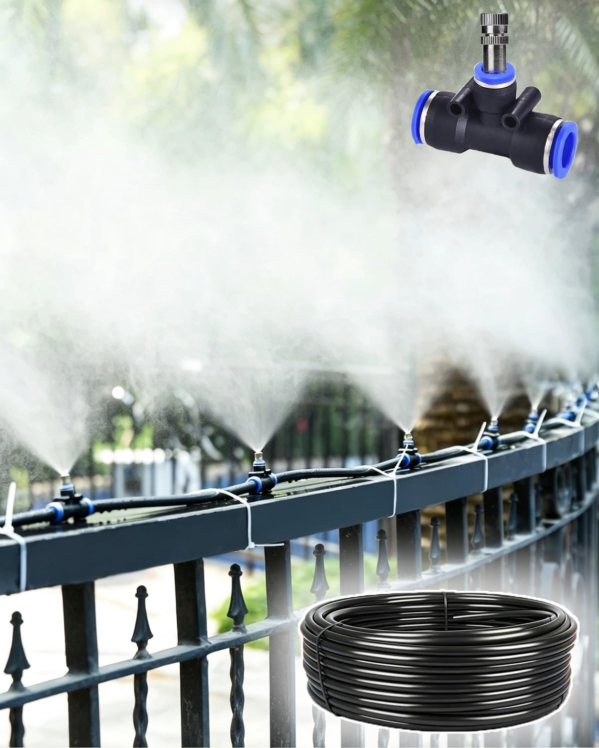 Irrigazione a Goccia Kit di Irrigazione a Pioggia per Recinzione con Tubo e Ugello, Irrigazione a Goccia per Aziende Agricole, Spruzzatore per Irrigazione da Giardino | 82ft/25m