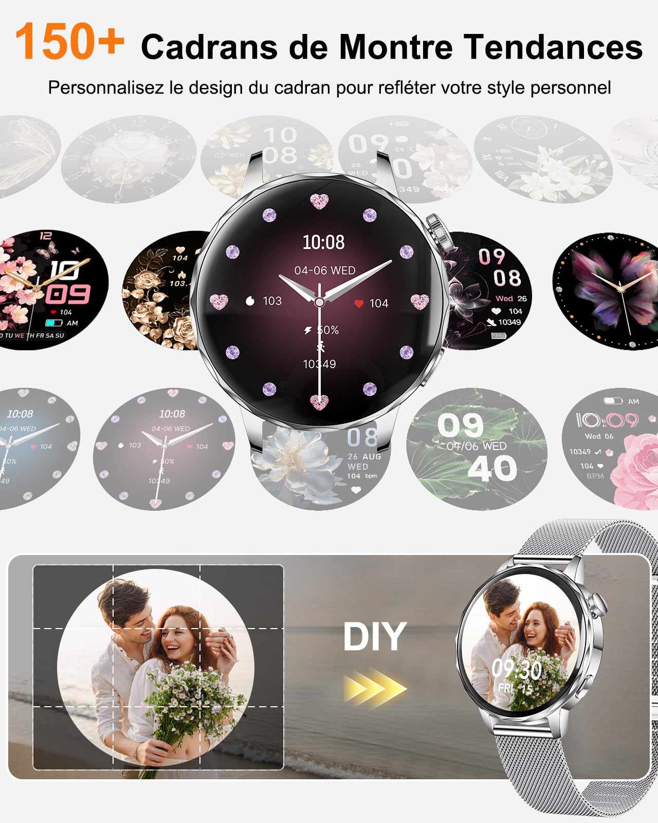 CIVO Montre Connectée Femme Sport: Acier Inoxydable Etanche Fitness Podometre - Track Bluetooth Smartwatch Compatible Android iOS Cadeau