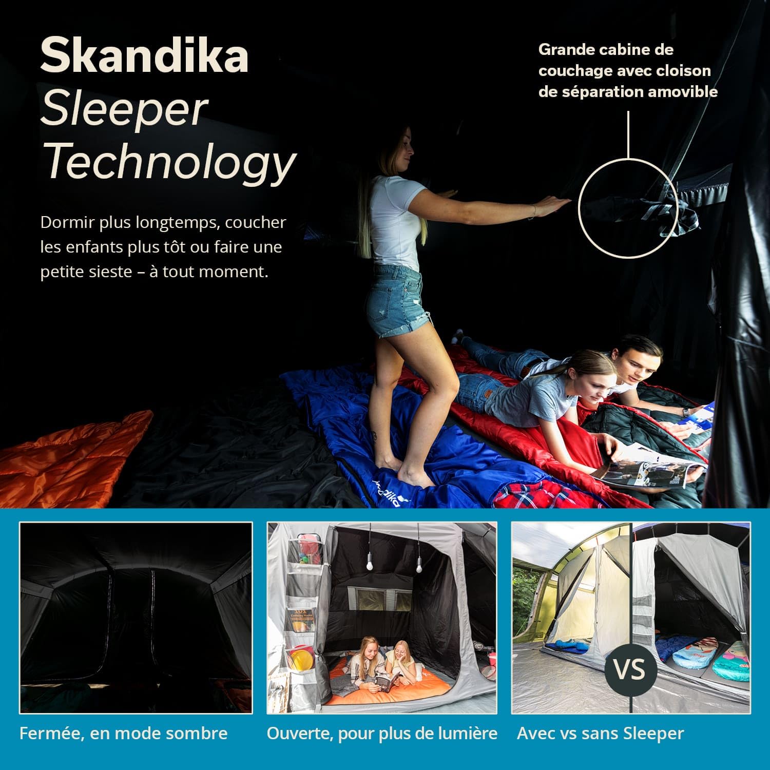 Skandika Tente Tunnel Hurricane pour 12 Personnes | Tente de Camping avec/sans Tapis de Sol Cousu, avec/sans Sleeper Technology, 2 cabines, Colonne d'eau 5000 mm, Hauteur 215 cm