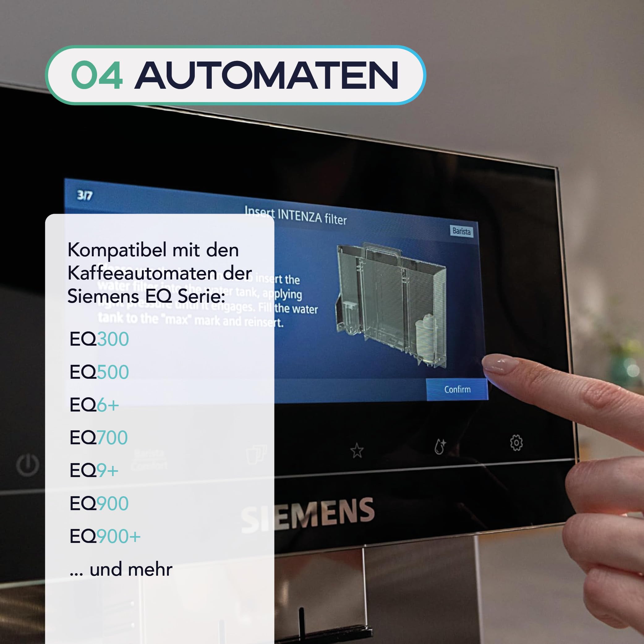 5x Wasserfilter TZ70003, kompatibel mit Siemens Kaffeevollautomat Kaffeefilter EQ-Serie Supresso Einbauvollautomaten - Brita Intenza Filterpatrone für Kalkschutz, Geschmacksverbesserung