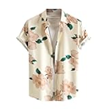 Men's Hawaiian Shirt for Men Short Sleeve Shirt Collar Beach Floral Summer Casual Button Down T-Shirts